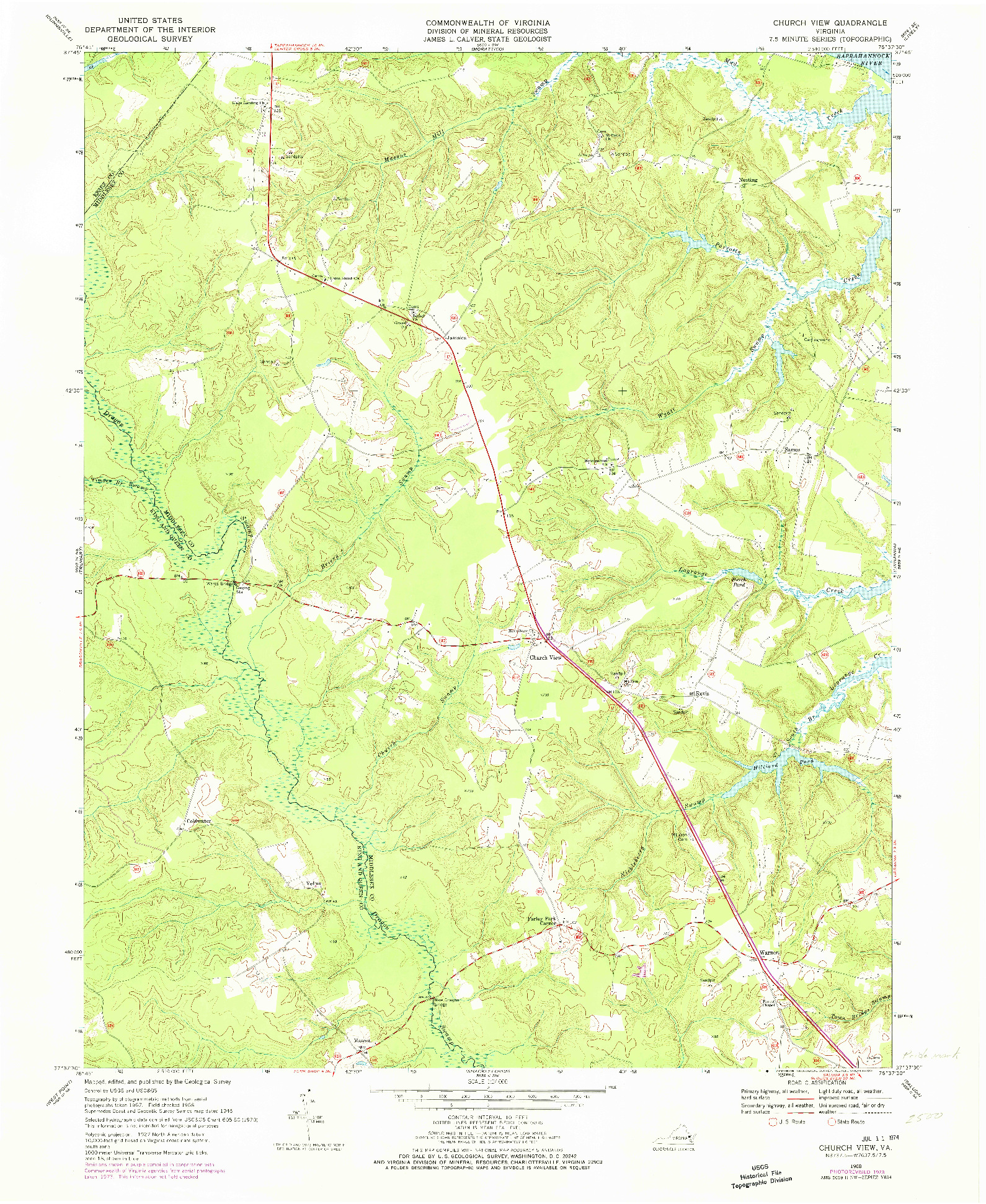 USGS 1:24000-SCALE QUADRANGLE FOR CHURCH VIEW, VA 1968