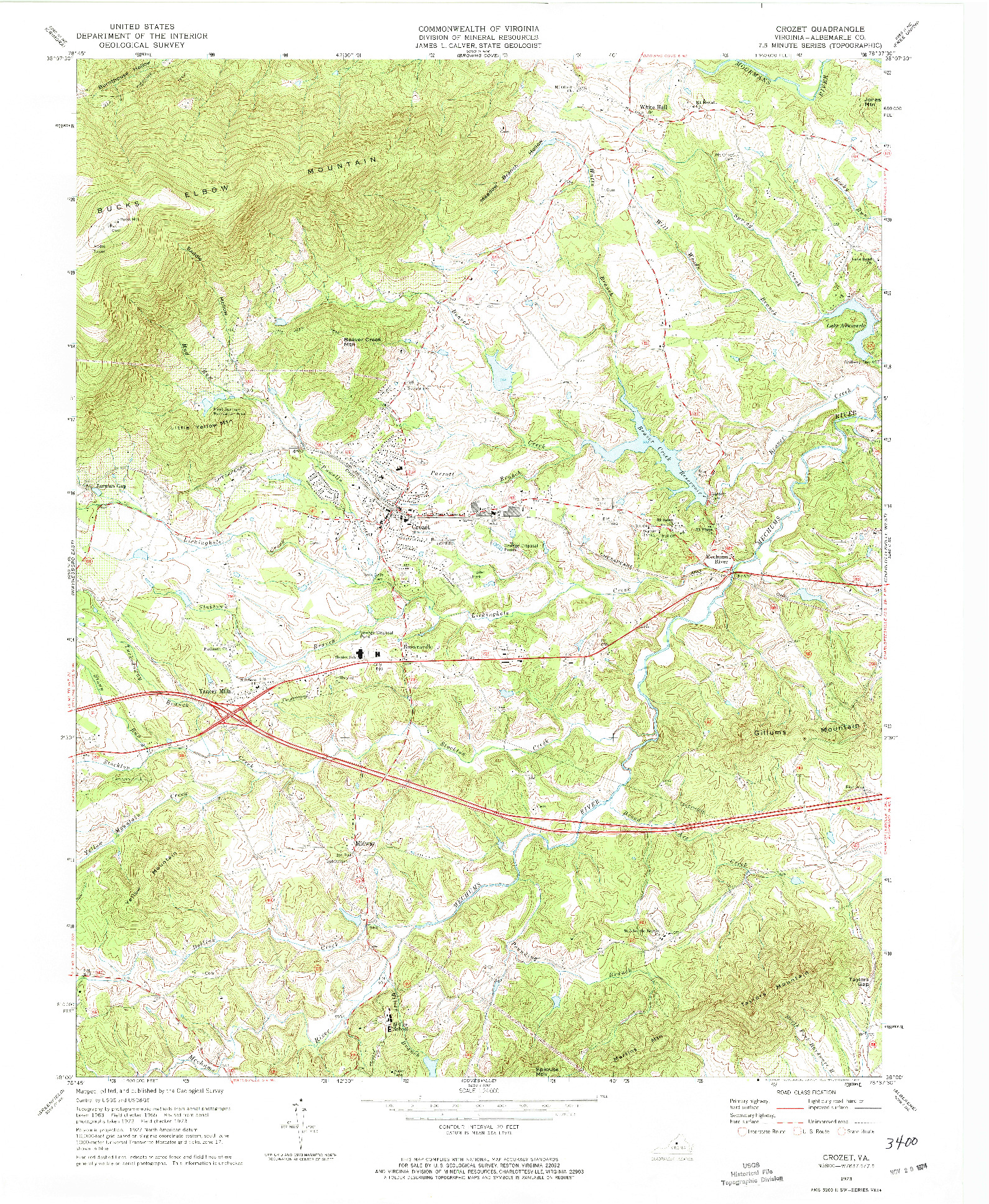 USGS 1:24000-SCALE QUADRANGLE FOR CROZET, VA 1973