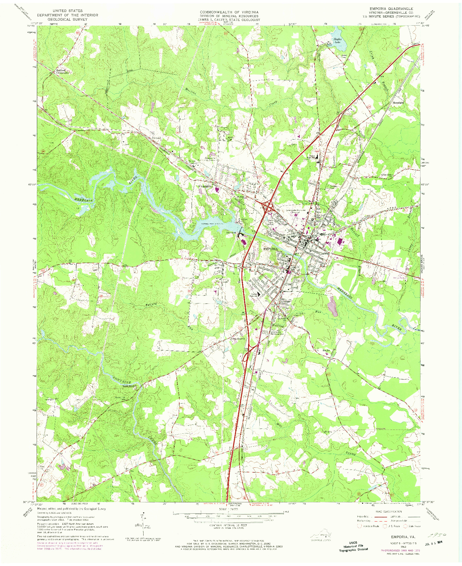 USGS 1:24000-SCALE QUADRANGLE FOR EMPORIA, VA 1963