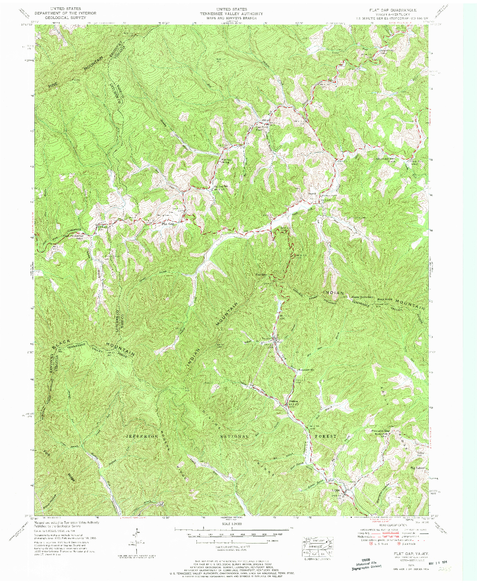 USGS 1:24000-SCALE QUADRANGLE FOR FLAT GAP, VA 1955