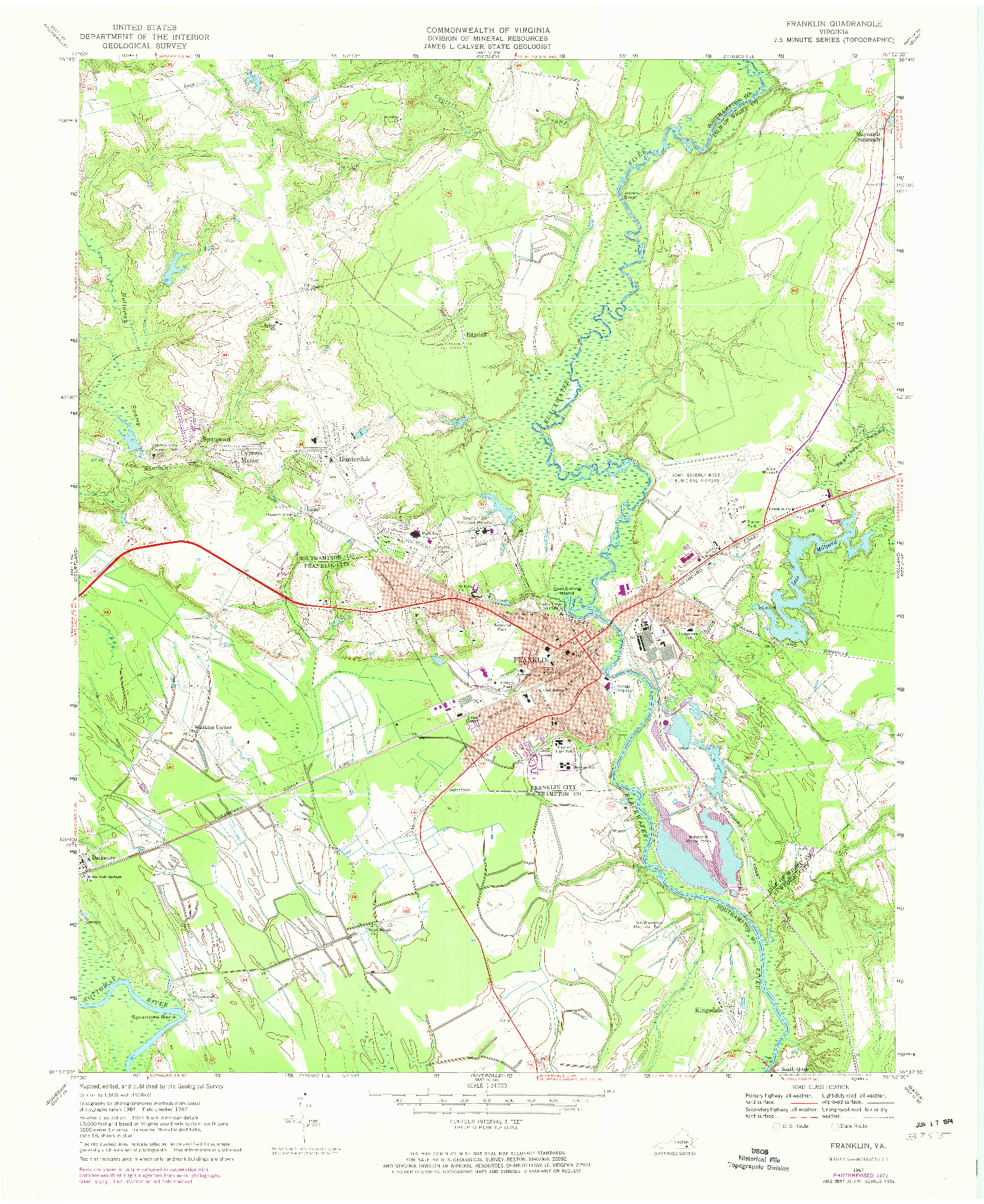 USGS 1:24000-SCALE QUADRANGLE FOR FRANKLIN, VA 1967