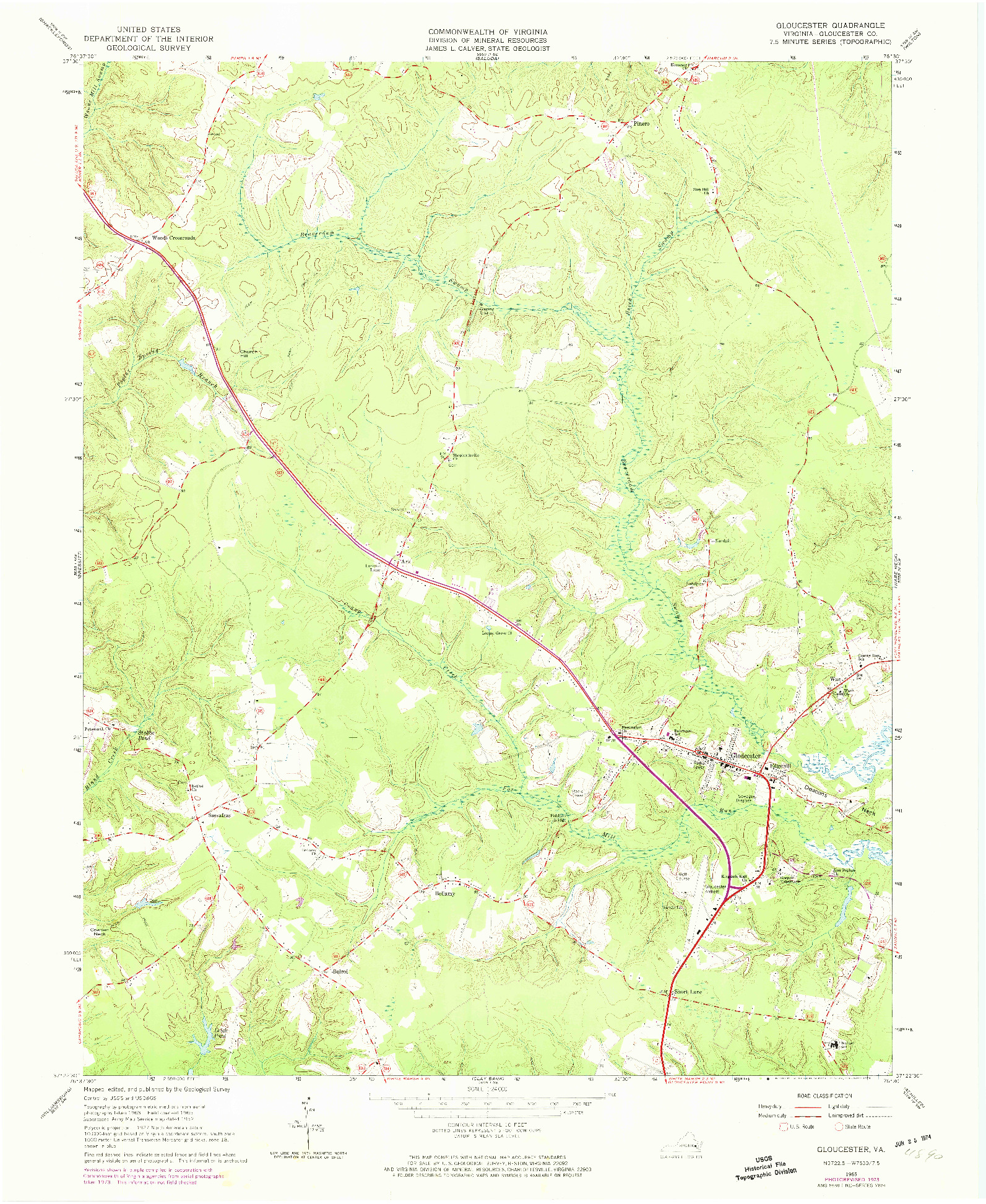 USGS 1:24000-SCALE QUADRANGLE FOR GLOUCESTER, VA 1965