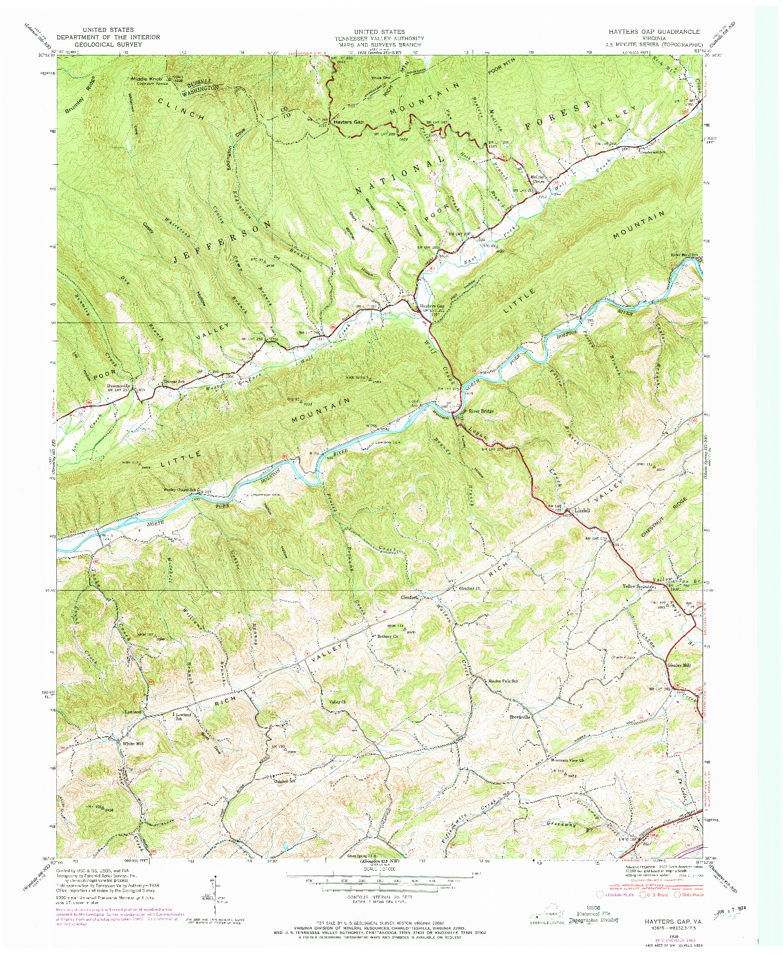 USGS 1:24000-SCALE QUADRANGLE FOR HAYTERS GAP, VA 1938