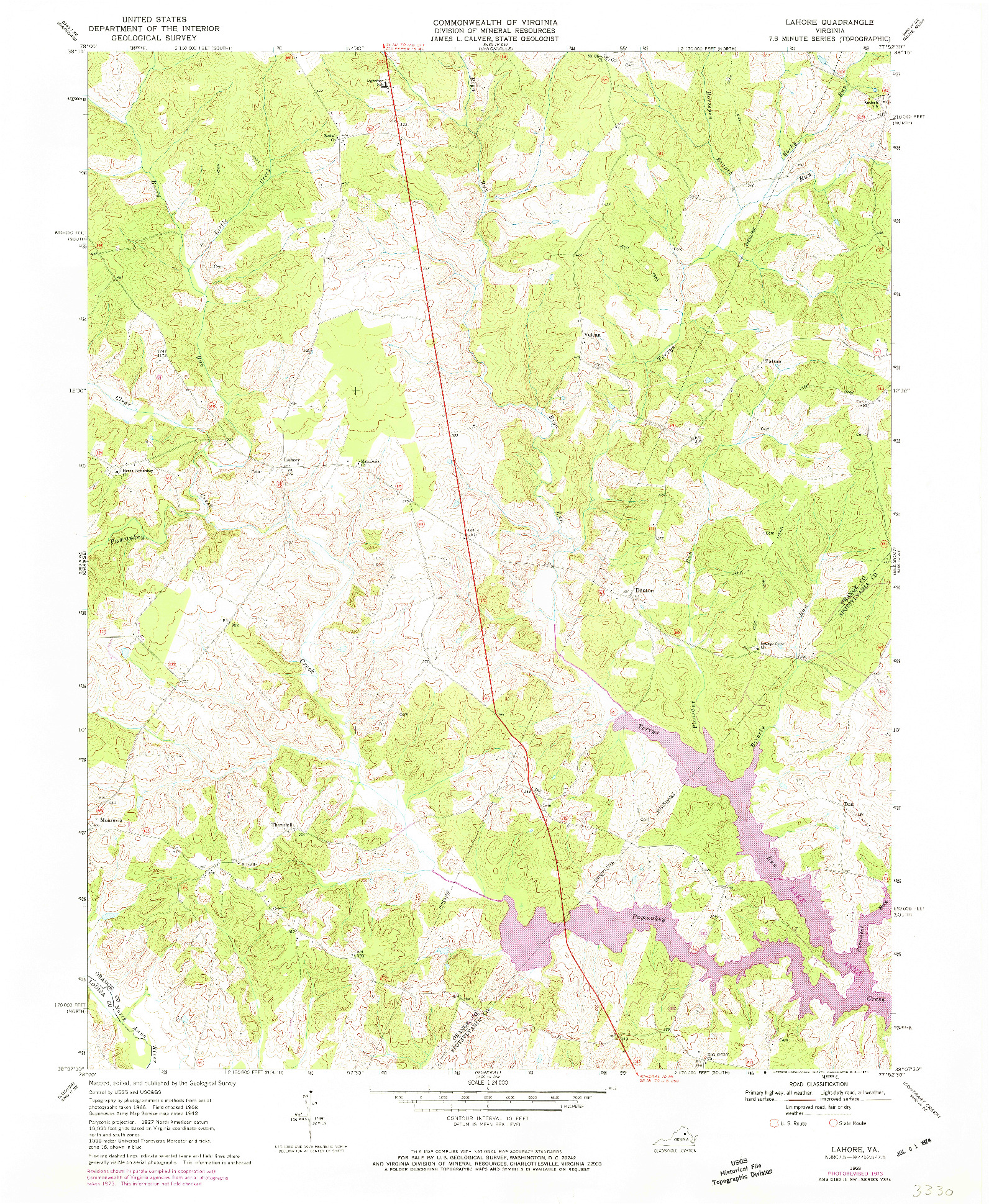 USGS 1:24000-SCALE QUADRANGLE FOR LAHORE, VA 1968