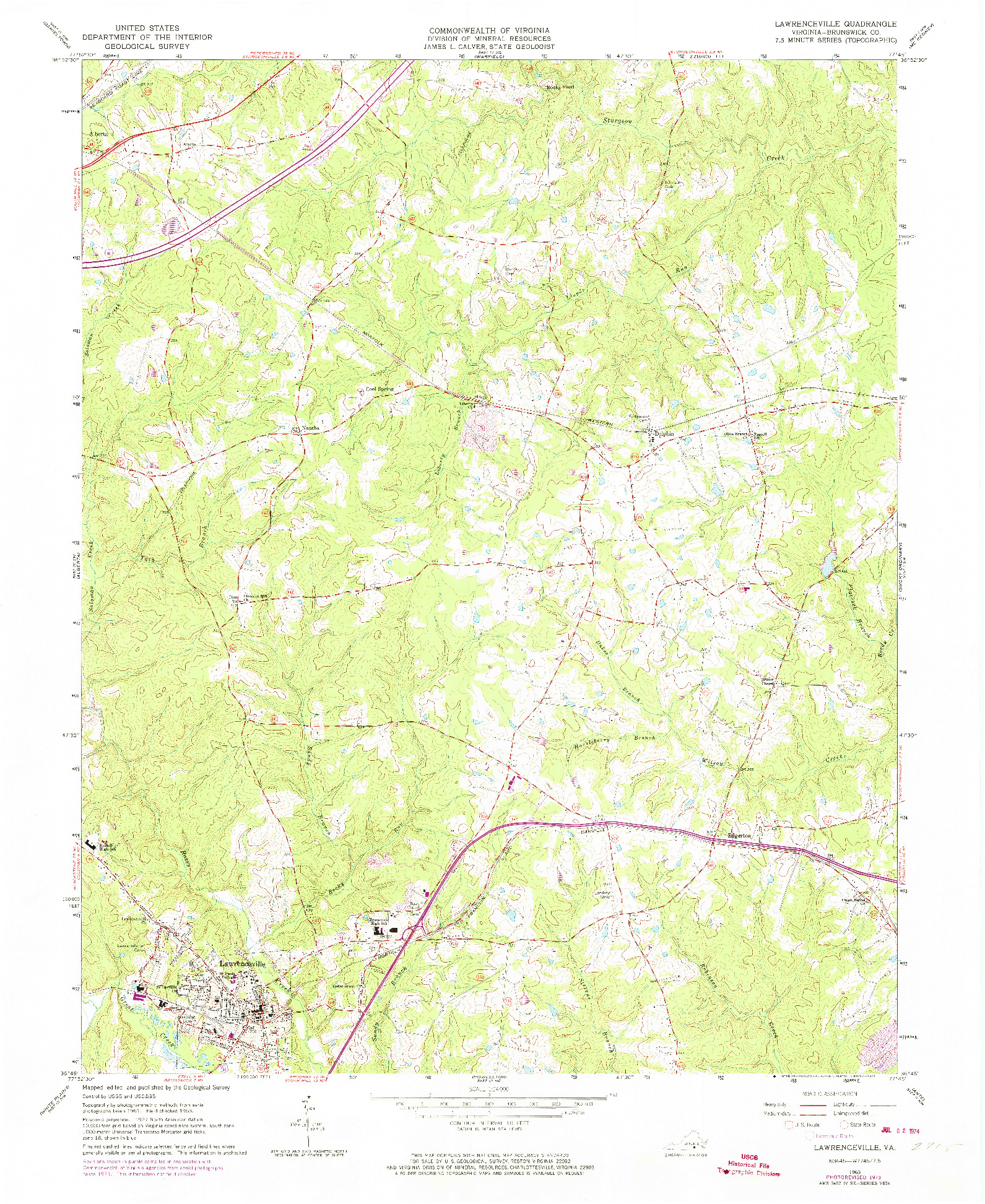 USGS 1:24000-SCALE QUADRANGLE FOR LAWRENCEVILLE, VA 1963