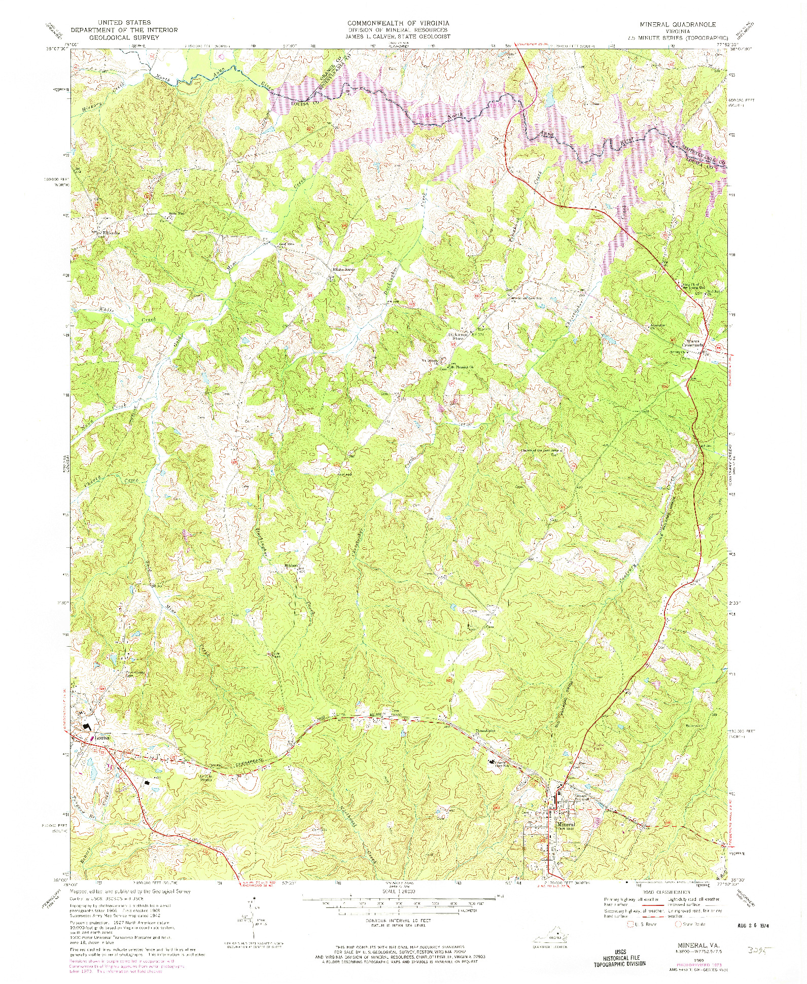 USGS 1:24000-SCALE QUADRANGLE FOR MINERAL, VA 1969