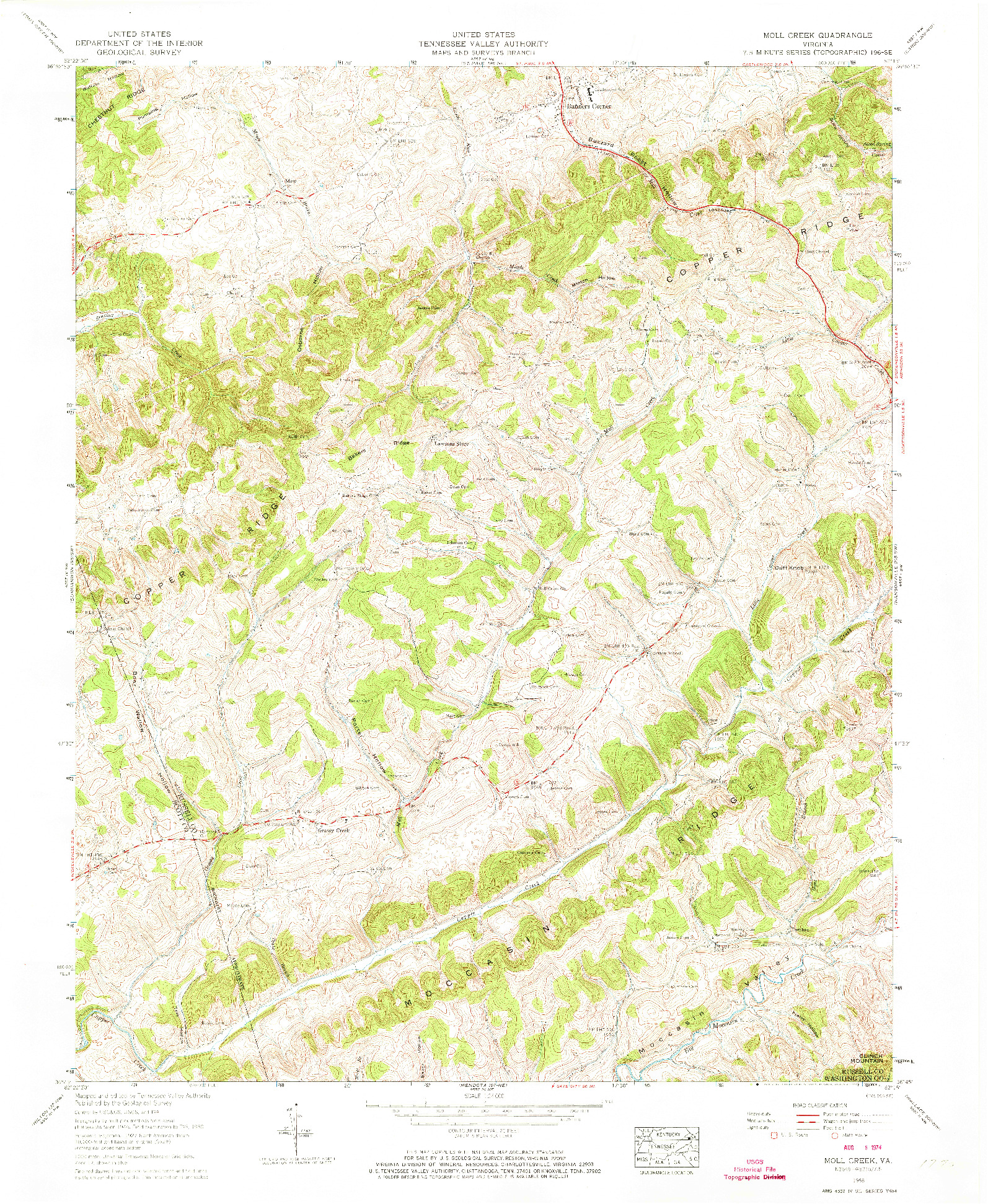 USGS 1:24000-SCALE QUADRANGLE FOR MOLL CREEK, VA 1958