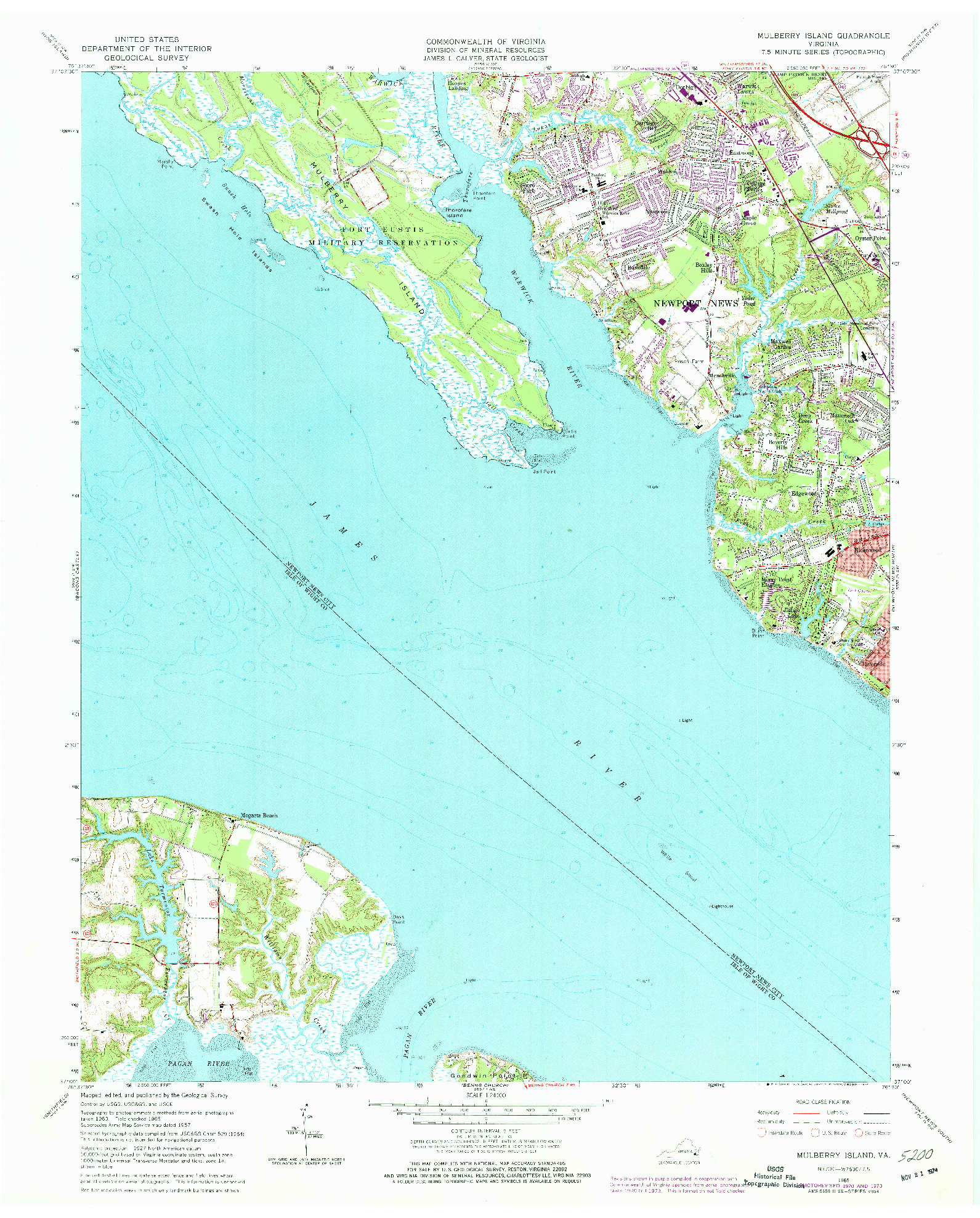 USGS 1:24000-SCALE QUADRANGLE FOR MULBERRY ISLAND, VA 1965