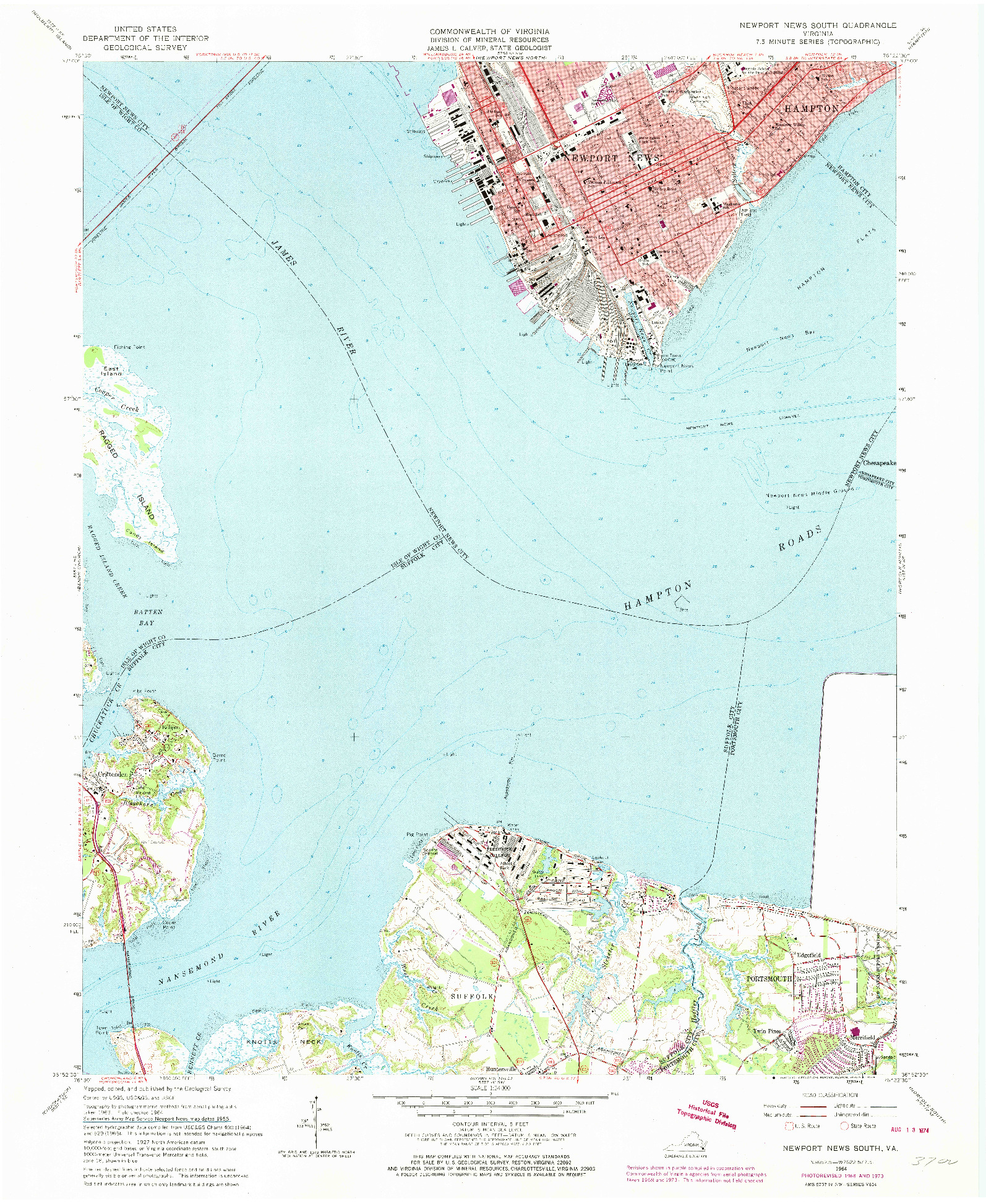 USGS 1:24000-SCALE QUADRANGLE FOR NEWPORT NEWS SOUTH, VA 1964