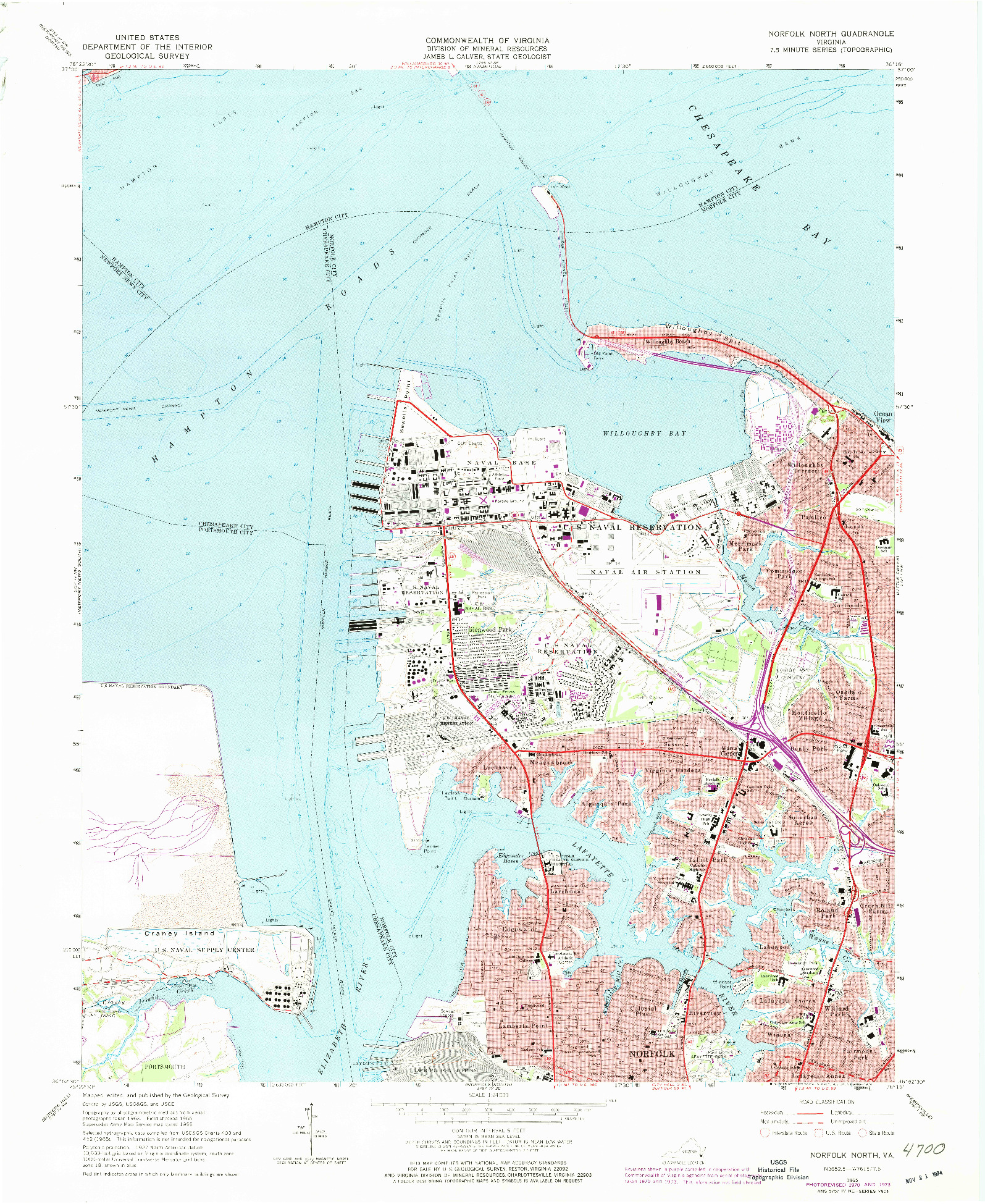 USGS 1:24000-SCALE QUADRANGLE FOR NORFOLK NORTH, VA 1965