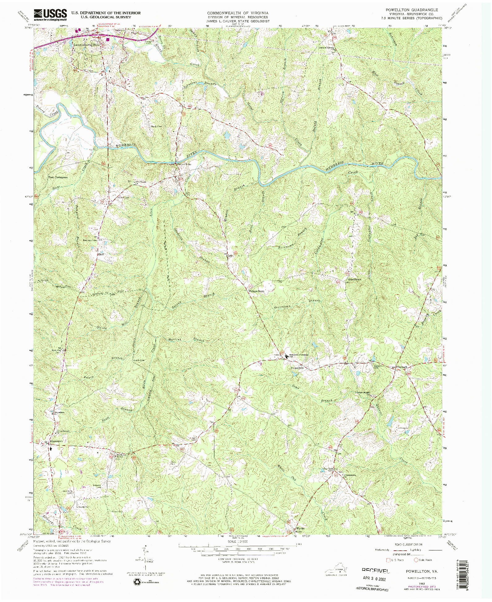 USGS 1:24000-SCALE QUADRANGLE FOR POWELLTON, VA 1963