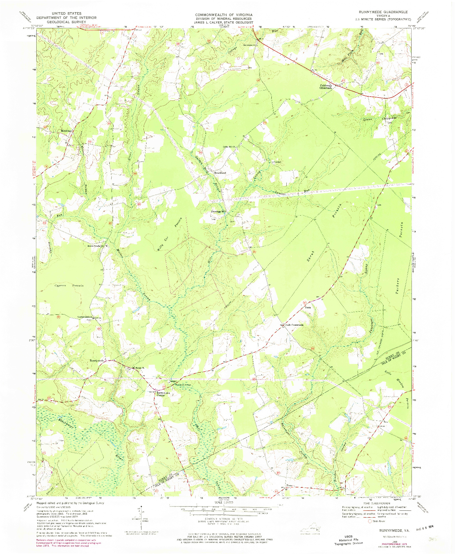 USGS 1:24000-SCALE QUADRANGLE FOR RUNNYMEDE, VA 1968