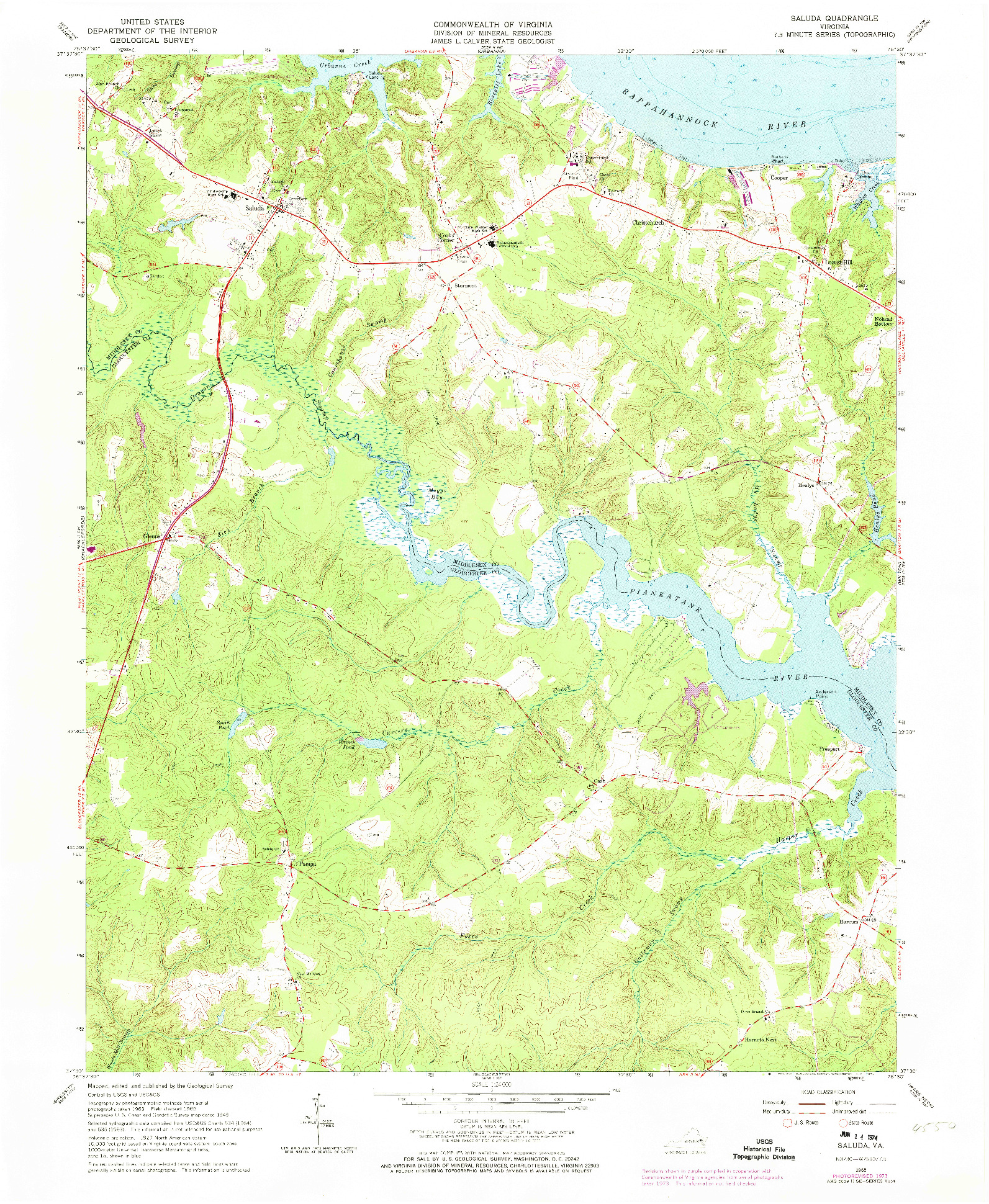 USGS 1:24000-SCALE QUADRANGLE FOR SALUDA, VA 1965