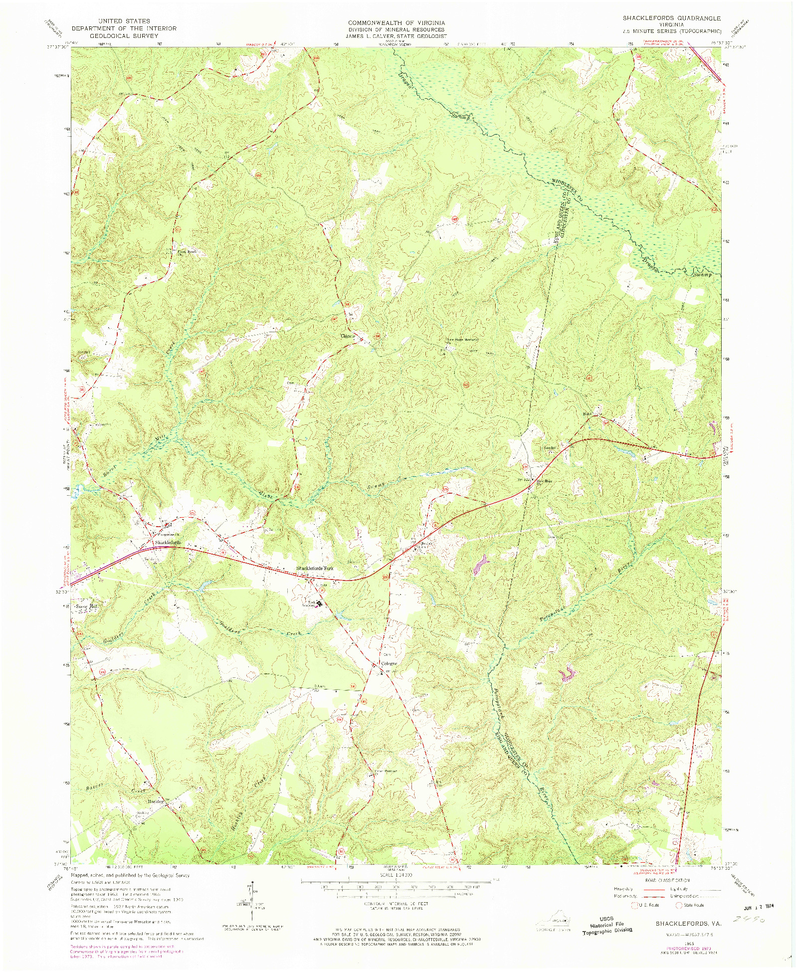 USGS 1:24000-SCALE QUADRANGLE FOR SHACKLEFORDS, VA 1965