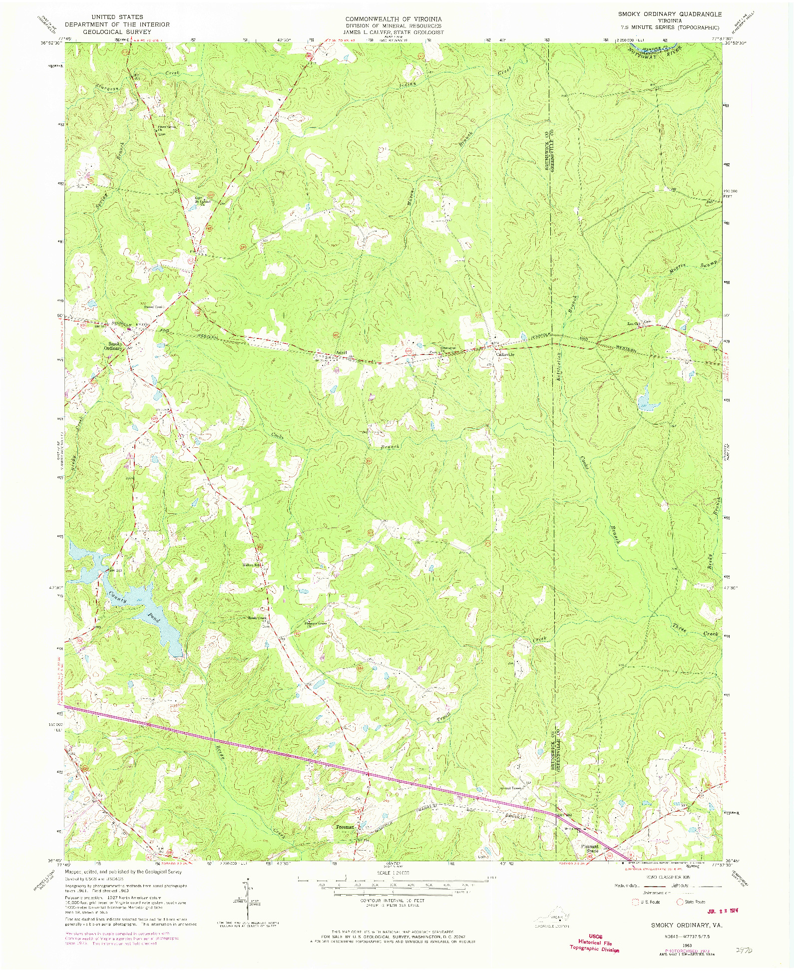 USGS 1:24000-SCALE QUADRANGLE FOR SMOKY ORDINARY, VA 1963