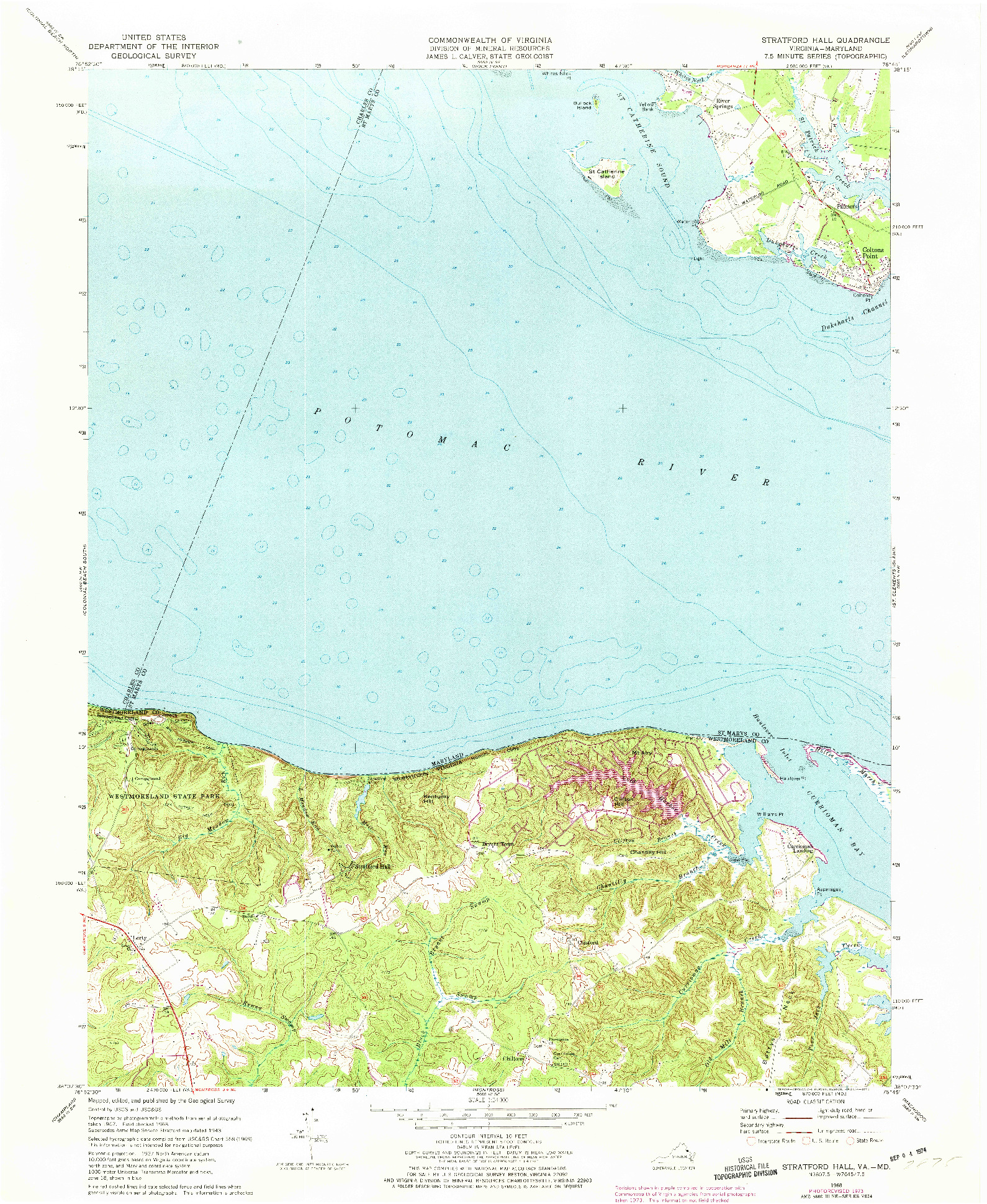 USGS 1:24000-SCALE QUADRANGLE FOR STRATFORD HALL, VA 1968