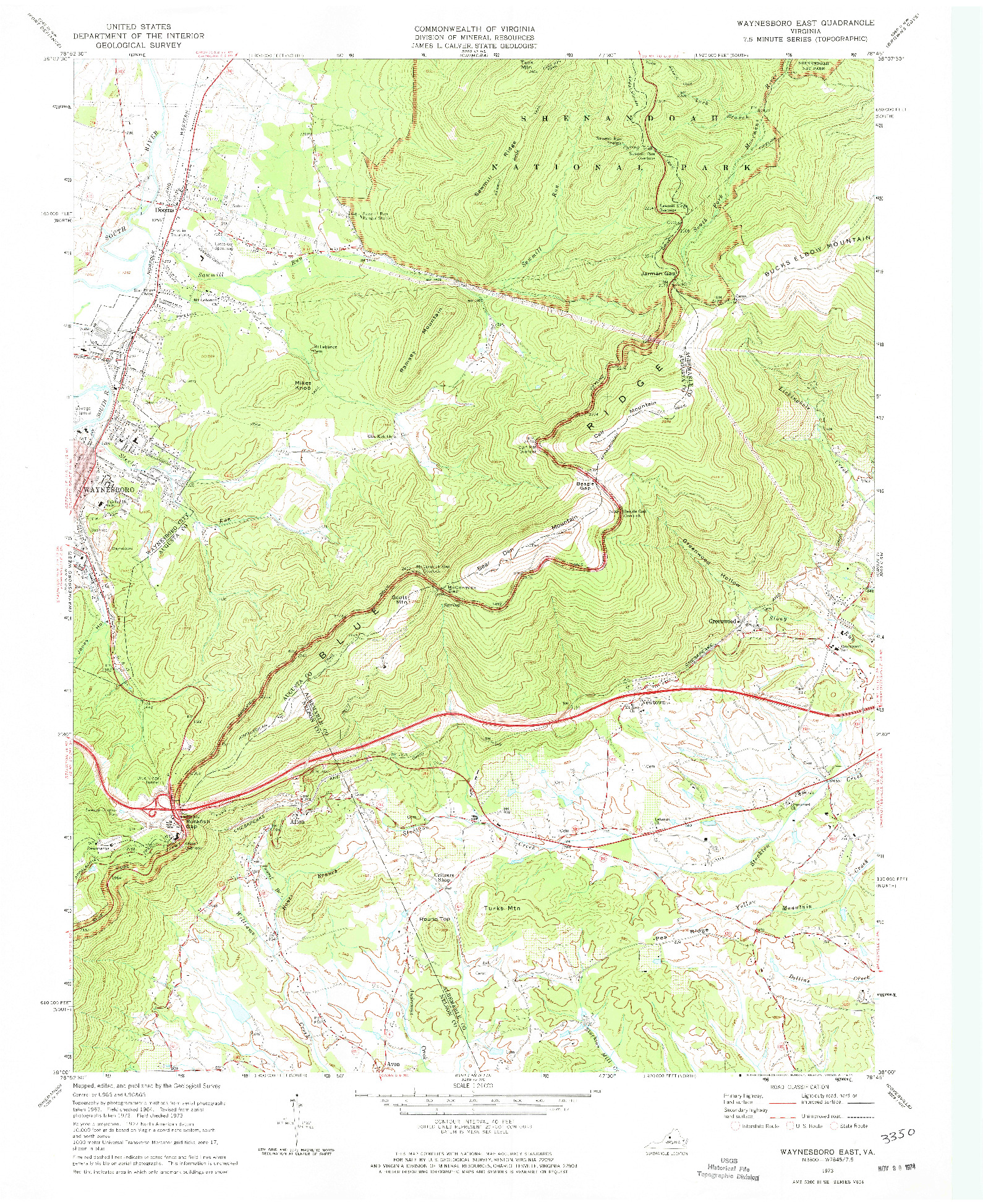 USGS 1:24000-SCALE QUADRANGLE FOR WAYNESBORO EAST, VA 1973