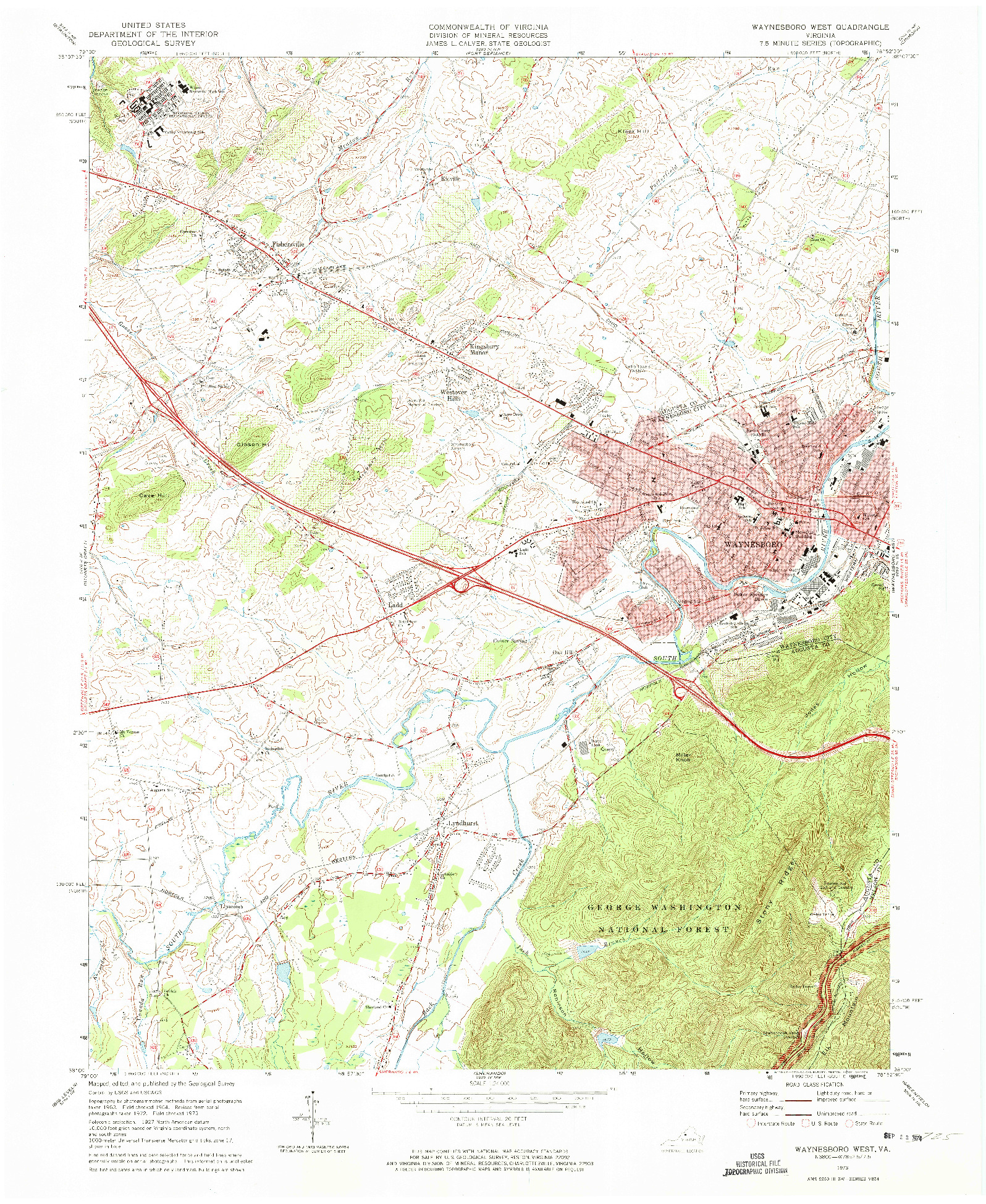 USGS 1:24000-SCALE QUADRANGLE FOR WAYNESBORO WEST, VA 1973