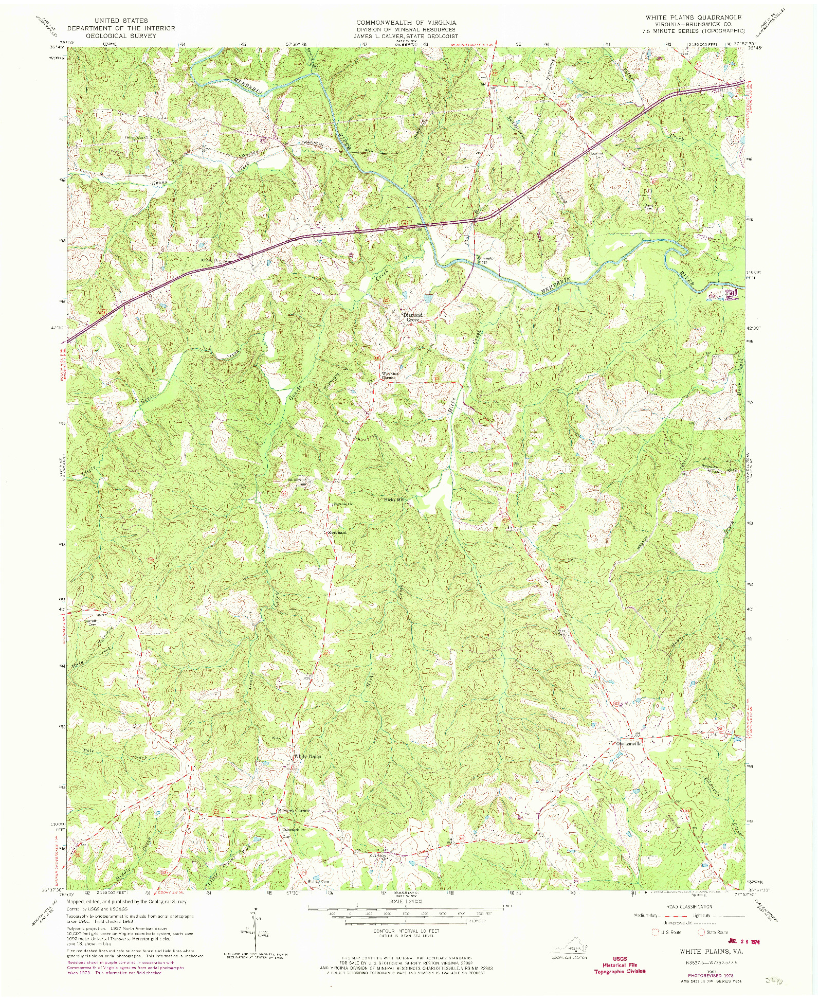 USGS 1:24000-SCALE QUADRANGLE FOR WHITE PLAINS, VA 1963