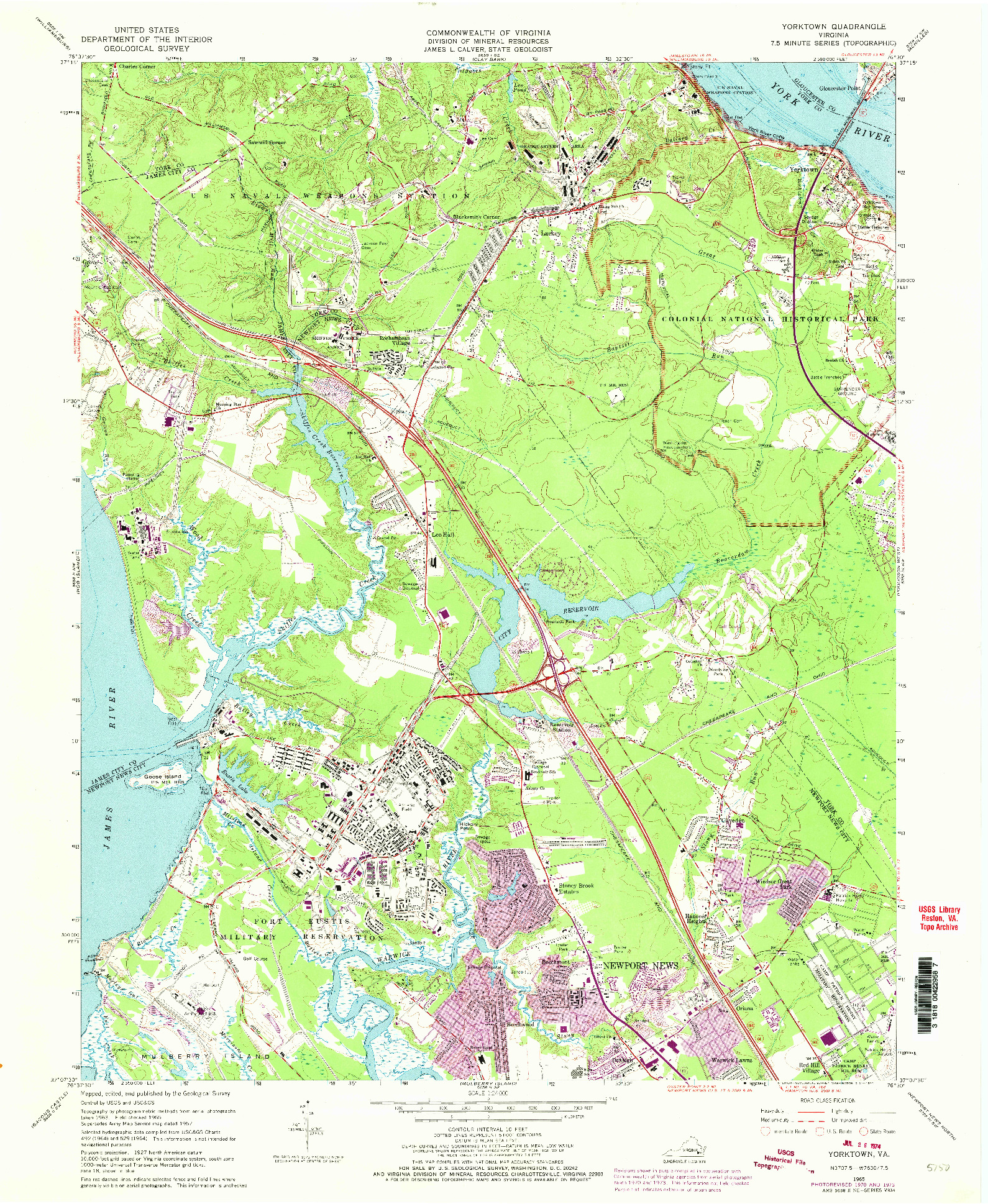 USGS 1:24000-SCALE QUADRANGLE FOR YORKTOWN, VA 1965