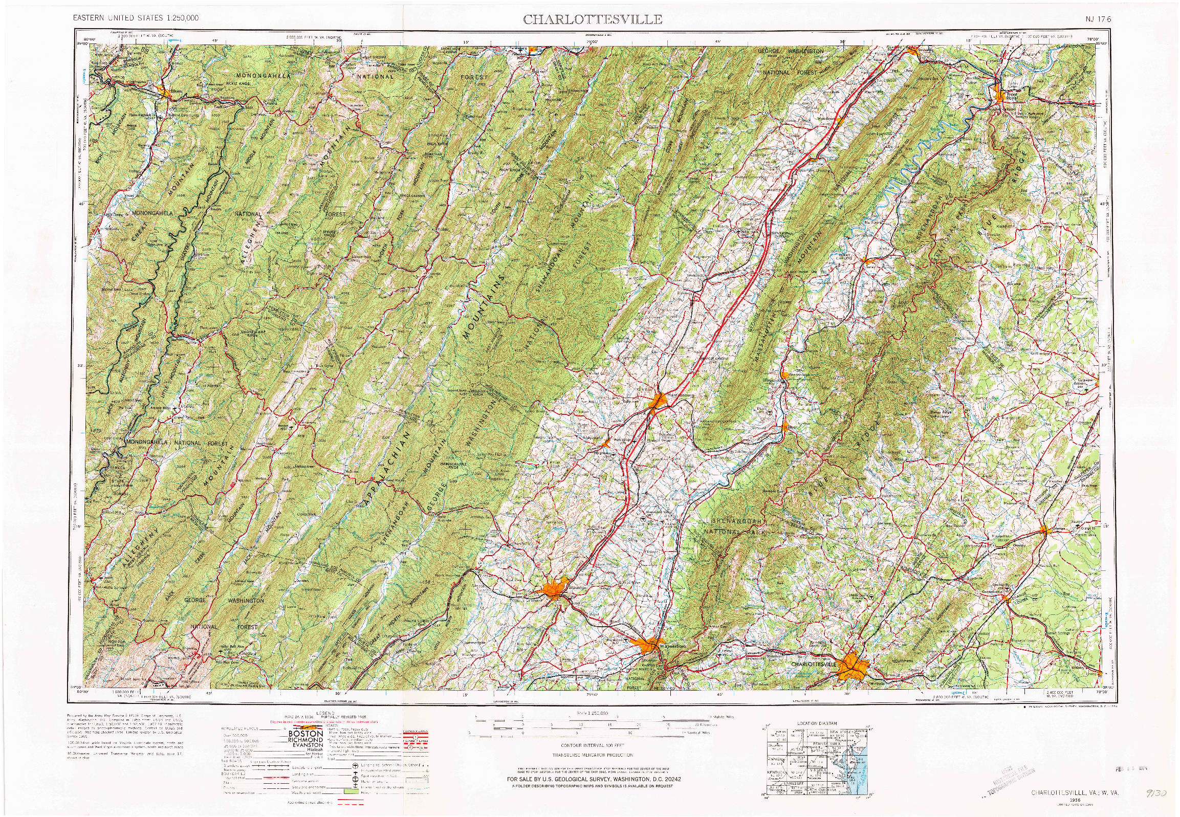 USGS 1:250000-SCALE QUADRANGLE FOR CHARLOTTESVILLE, VA 1956