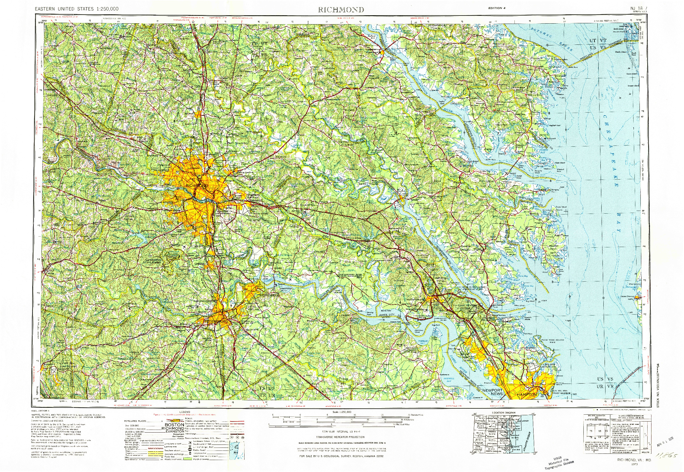 USGS 1:250000-SCALE QUADRANGLE FOR RICHMOND, VA 1973