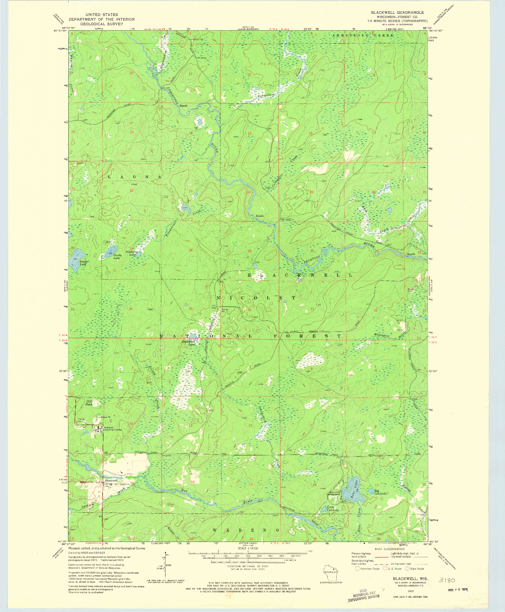 USGS 1:24000-SCALE QUADRANGLE FOR BLACKWELL, WI 1972