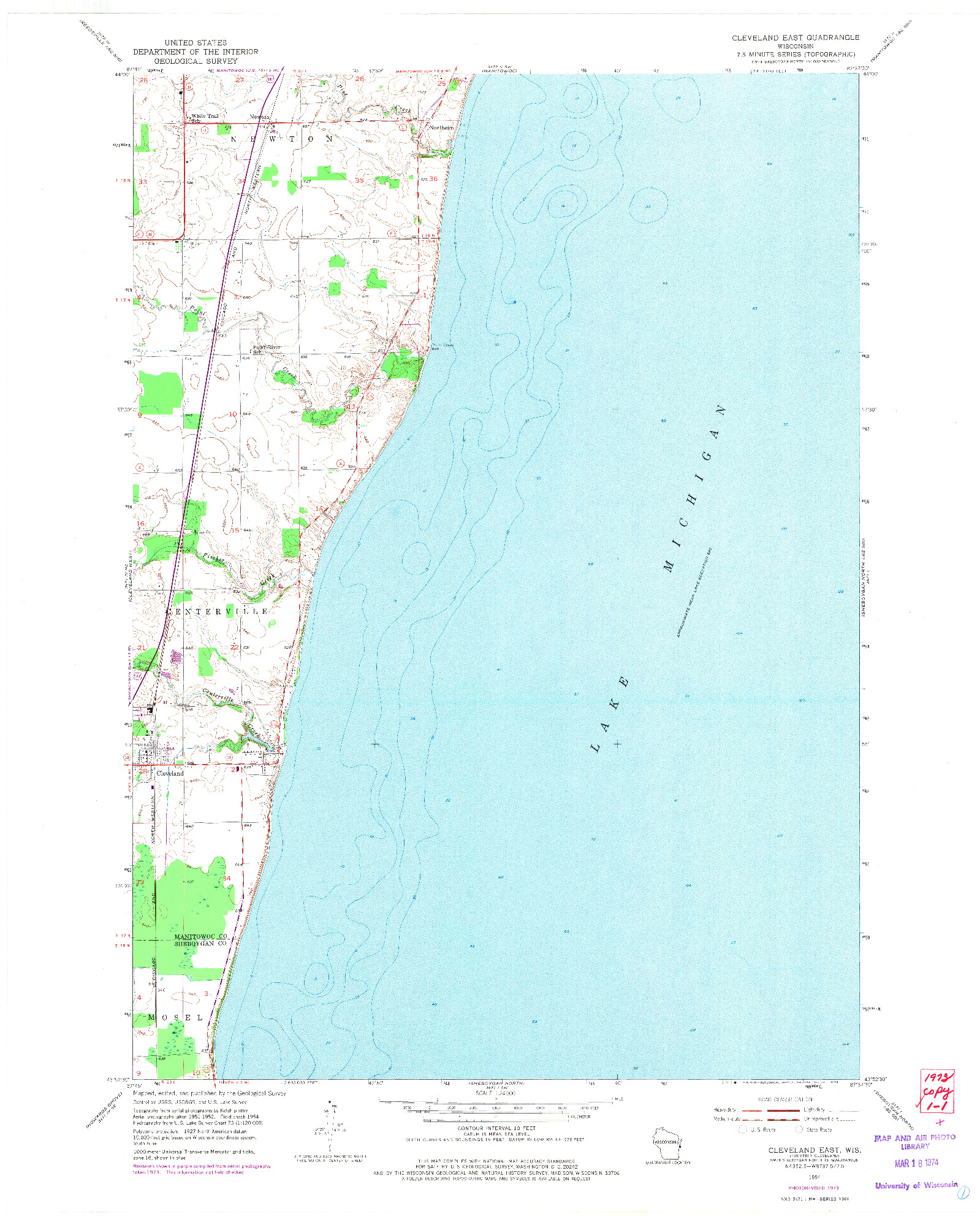 USGS 1:24000-SCALE QUADRANGLE FOR CLEVELAND EAST, WI 1954