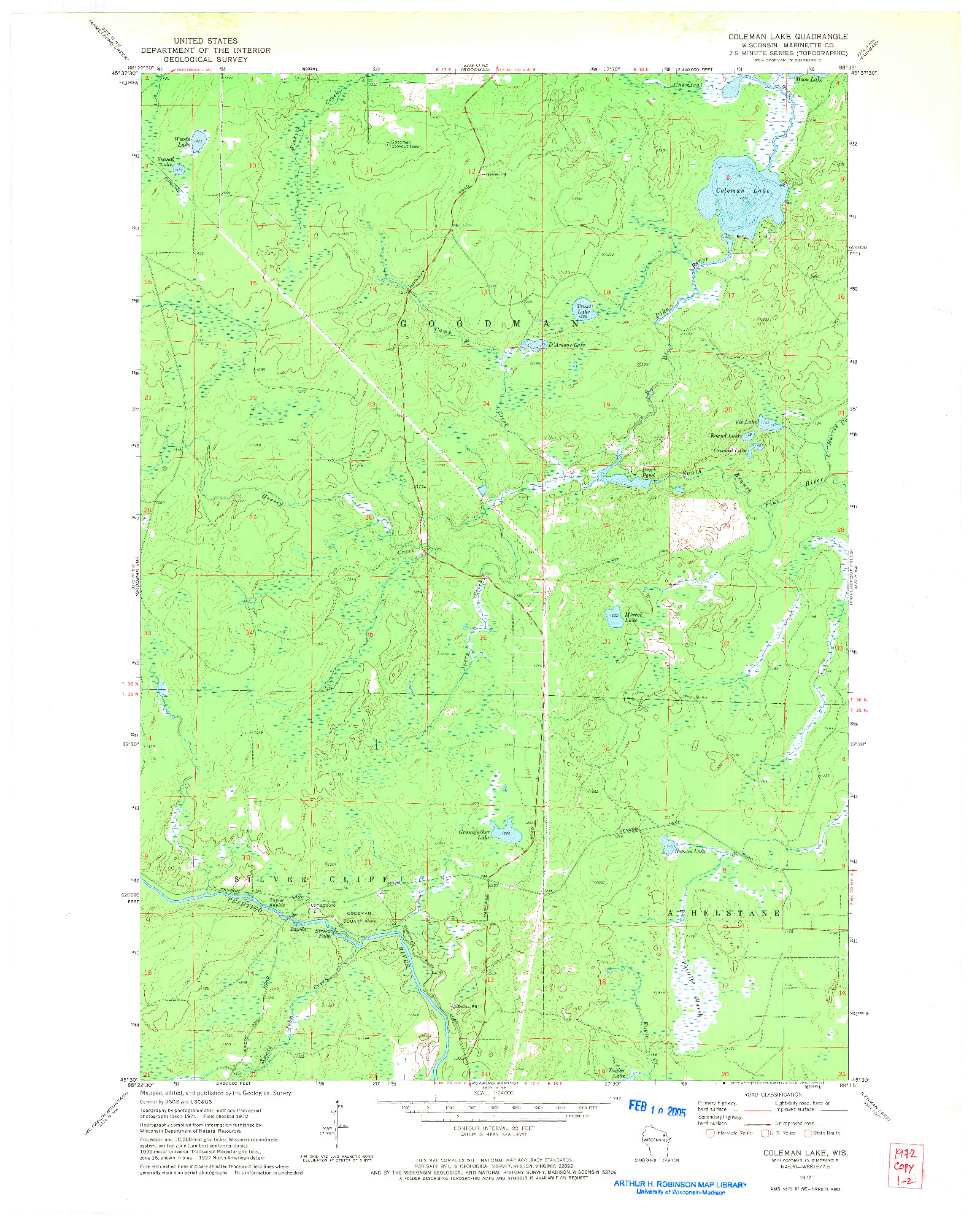 USGS 1:24000-SCALE QUADRANGLE FOR COLEMAN LAKE, WI 1972