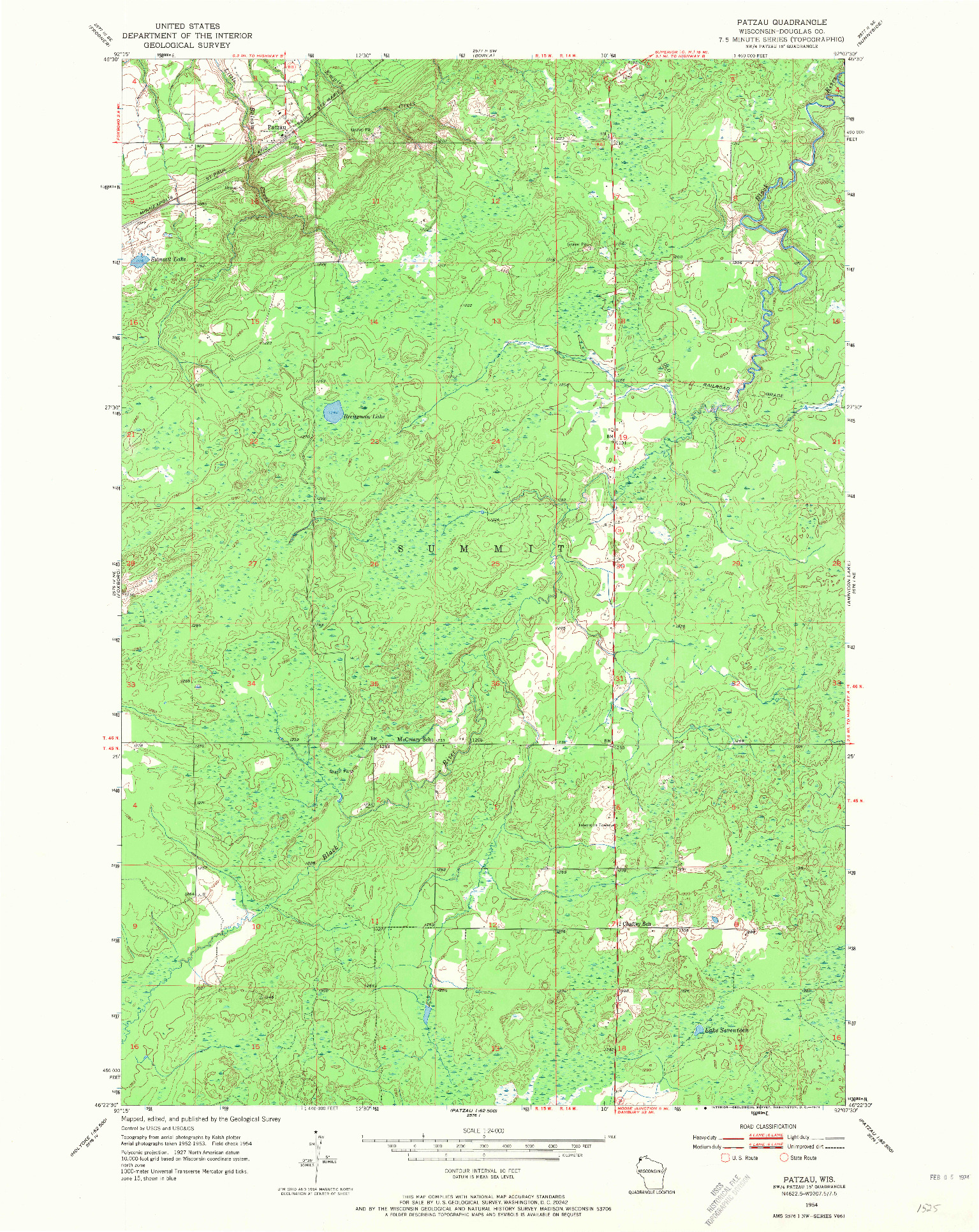 USGS 1:24000-SCALE QUADRANGLE FOR PATZAU, WI 1954