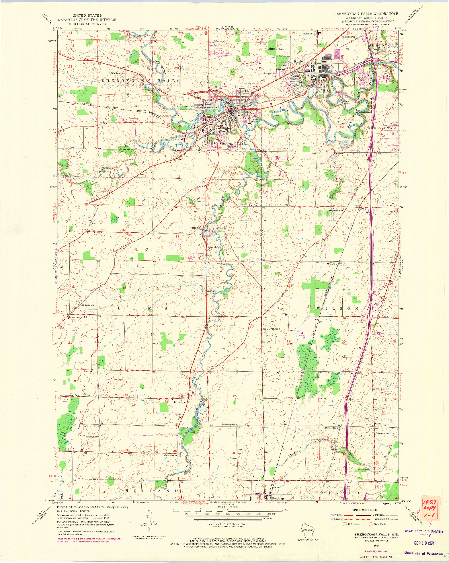 USGS 1:24000-SCALE QUADRANGLE FOR SHEBOYGAN FALLS, WI 1954