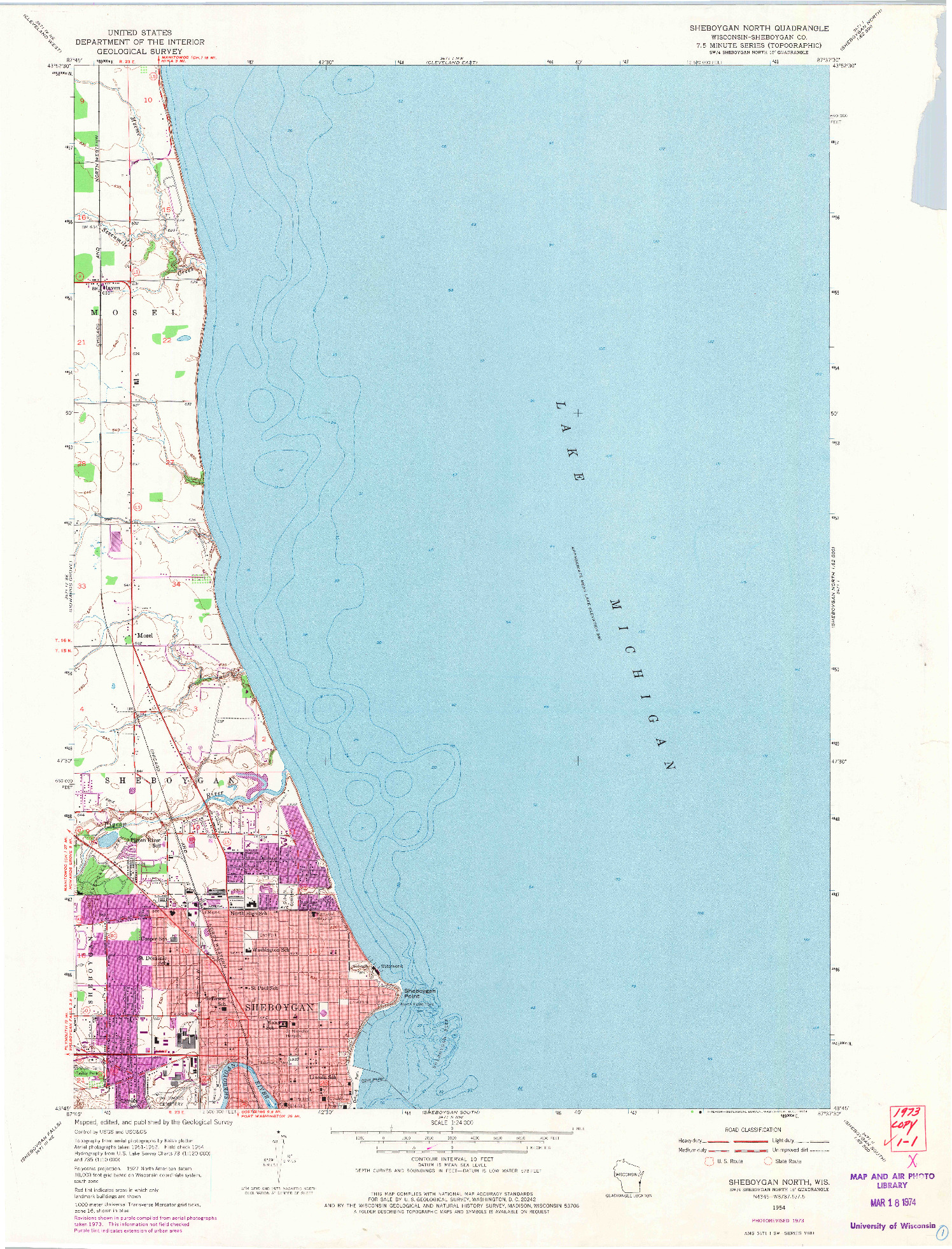 USGS 1:24000-SCALE QUADRANGLE FOR SHEBOYGAN NORTH, WI 1954
