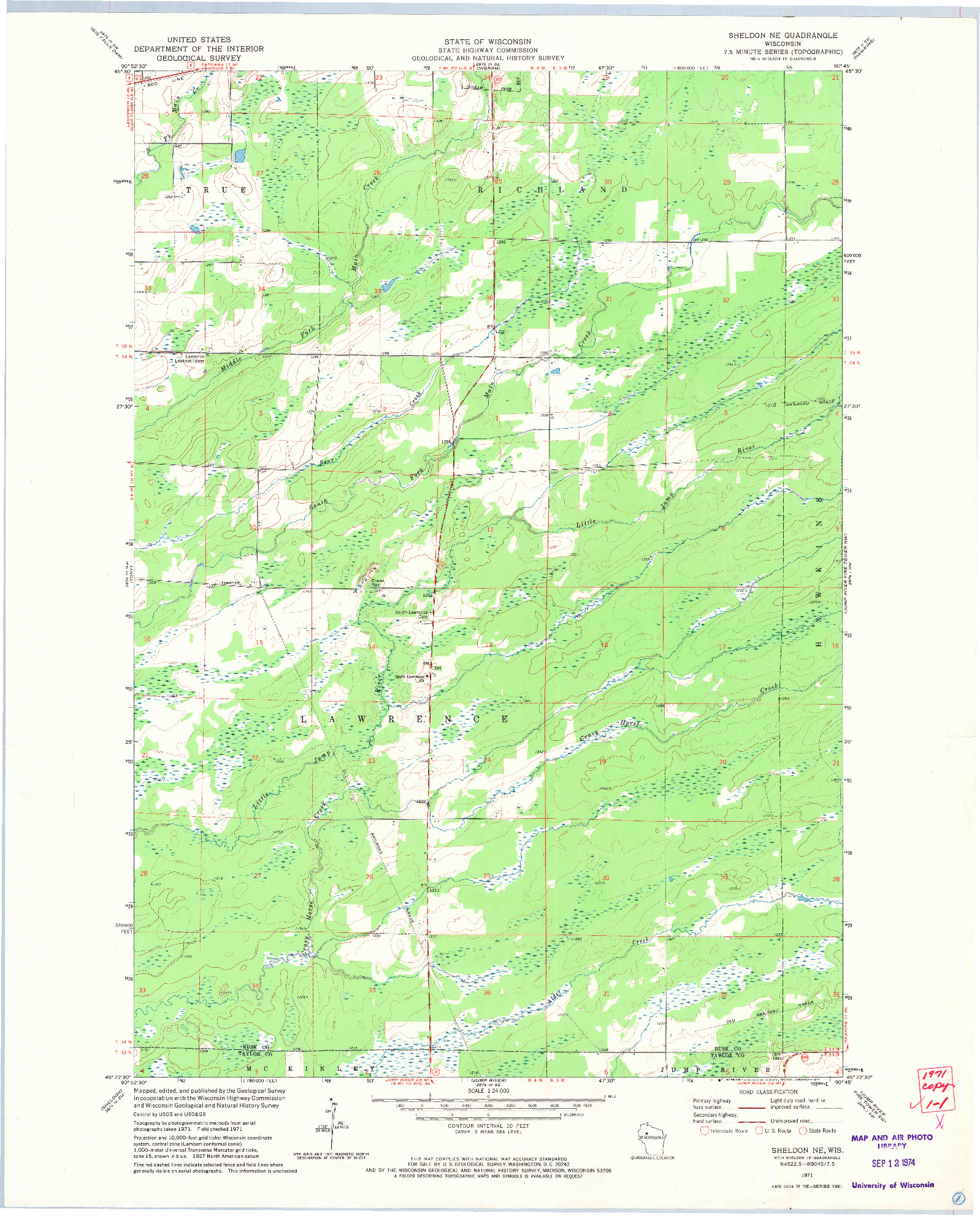 USGS 1:24000-SCALE QUADRANGLE FOR SHELDON NE, WI 1971