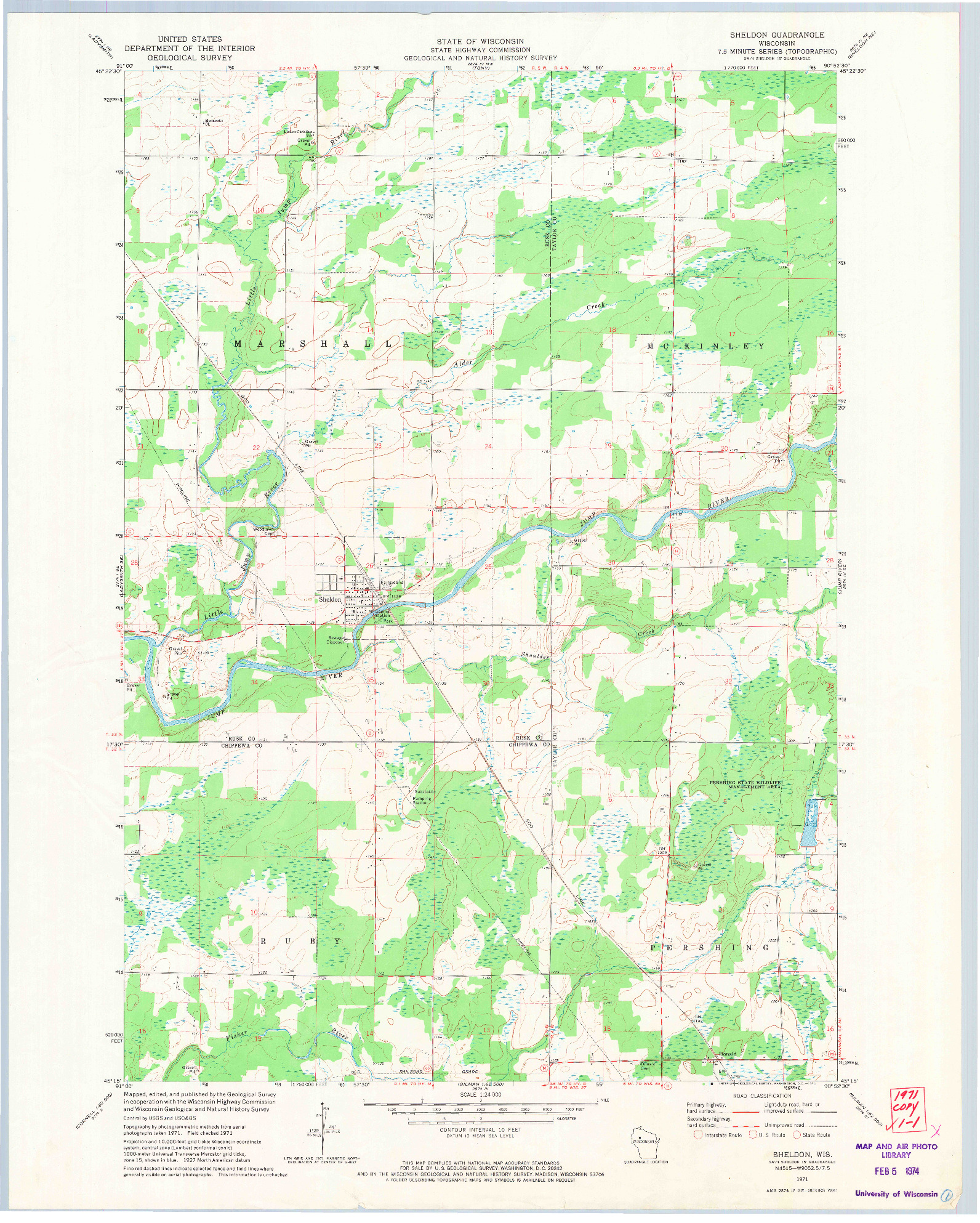USGS 1:24000-SCALE QUADRANGLE FOR SHELDON, WI 1971