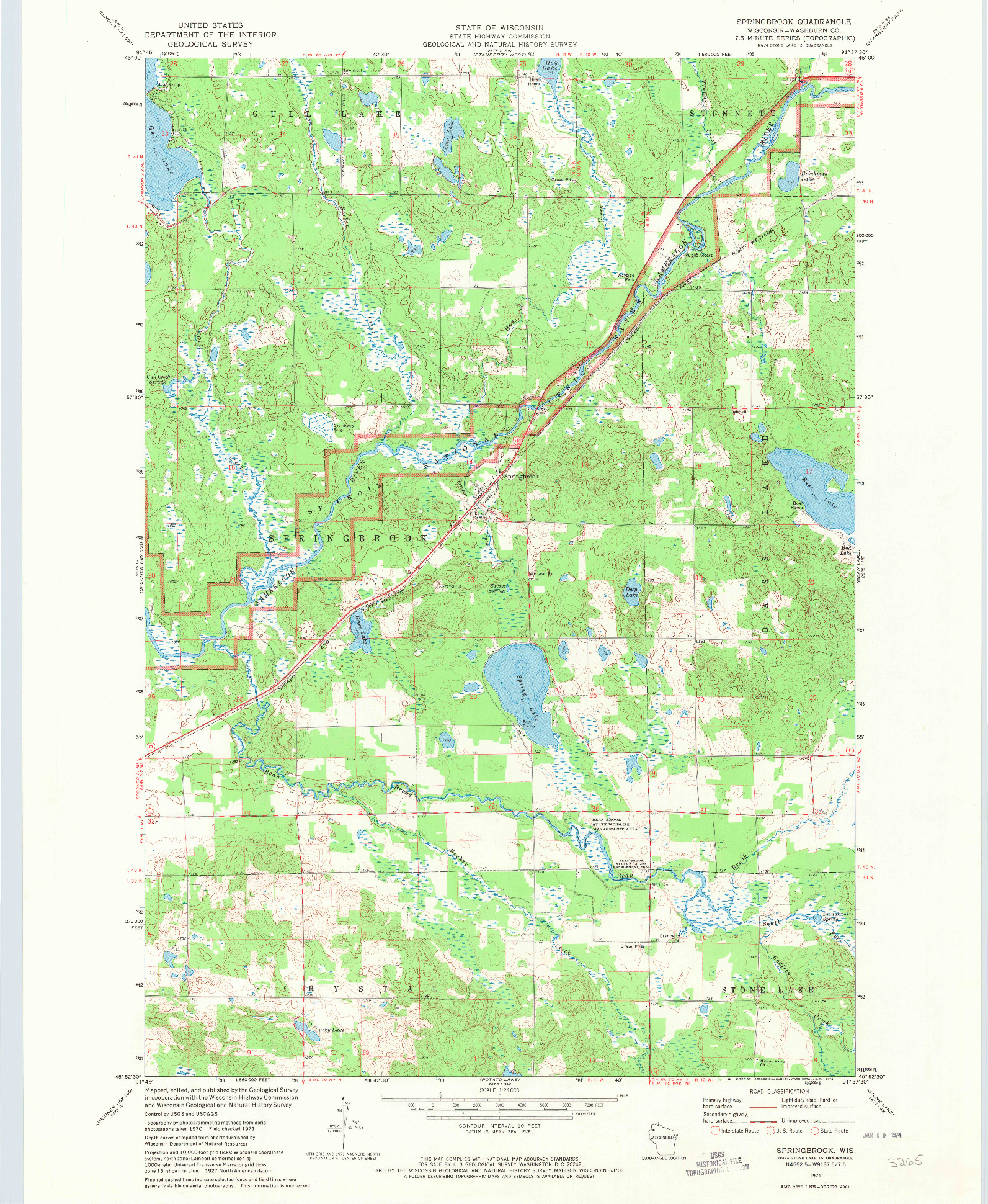 USGS 1:24000-SCALE QUADRANGLE FOR SPRINGBROOK, WI 1971