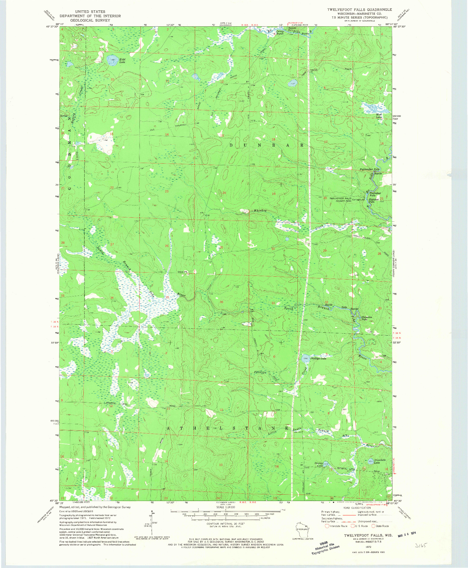 USGS 1:24000-SCALE QUADRANGLE FOR TWELVEFOOT FALLS, WI 1972