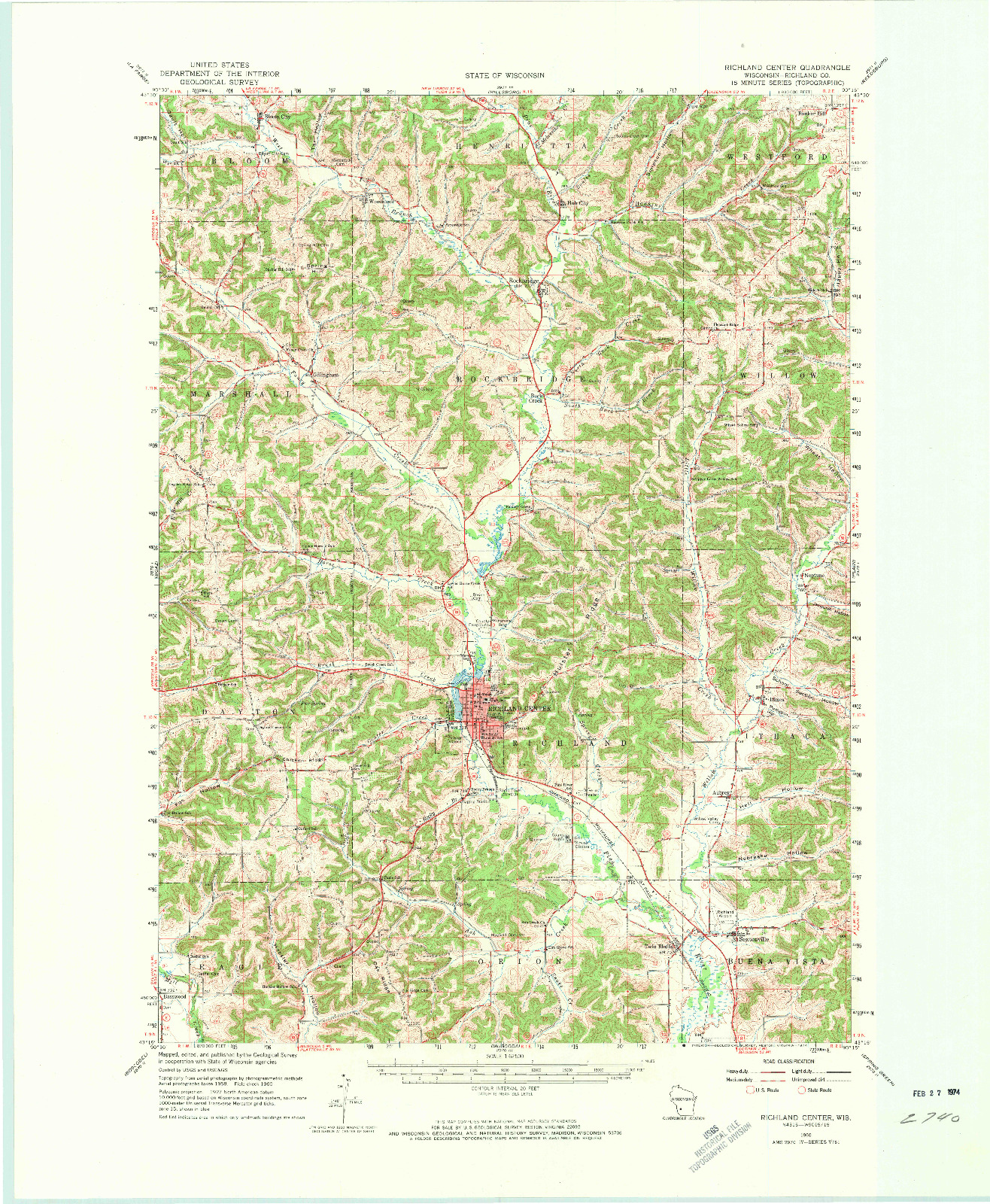USGS 1:62500-SCALE QUADRANGLE FOR RICHLAND CENTER, WI 1960