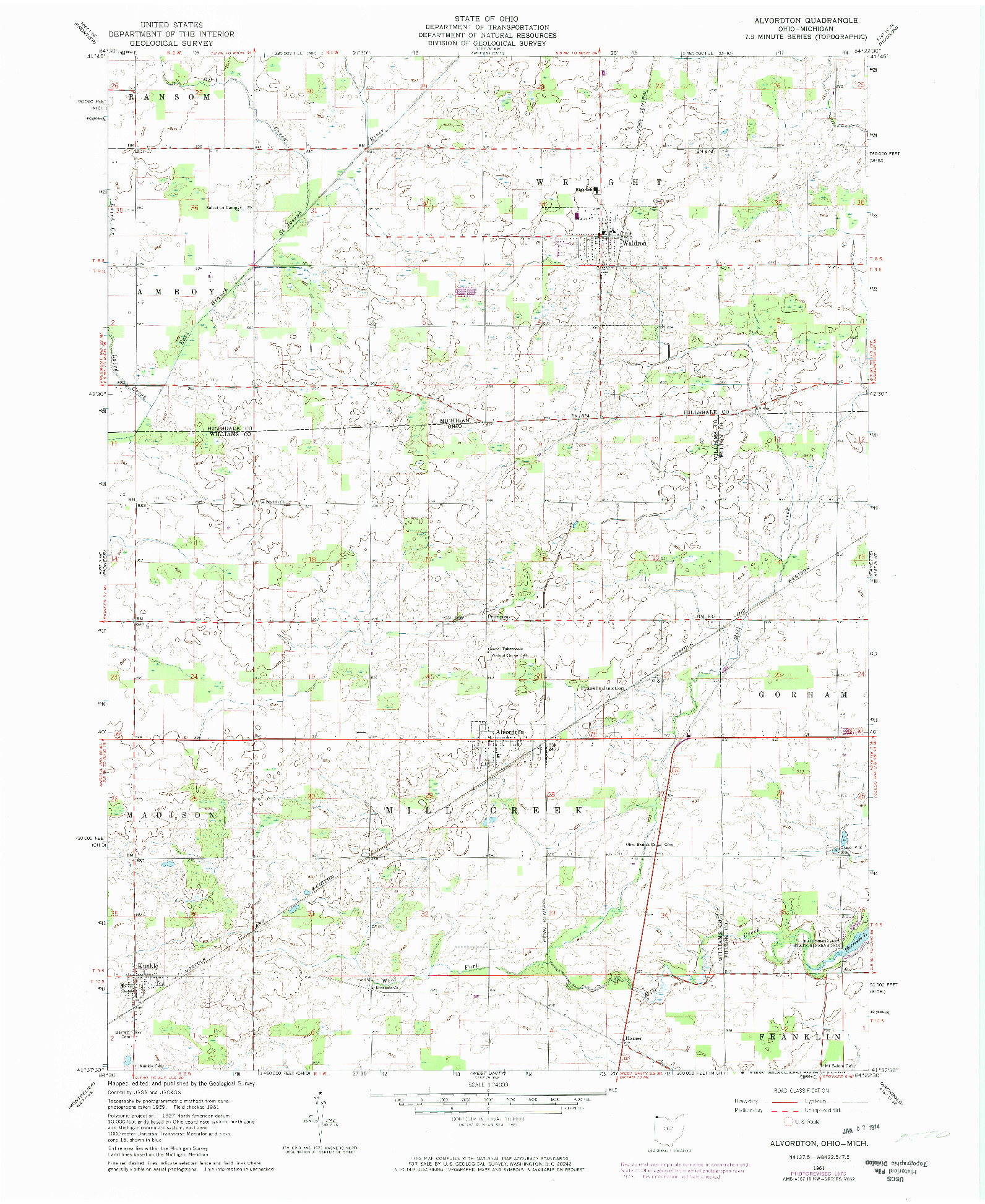 USGS 1:24000-SCALE QUADRANGLE FOR ALVORDTON, OH 1961