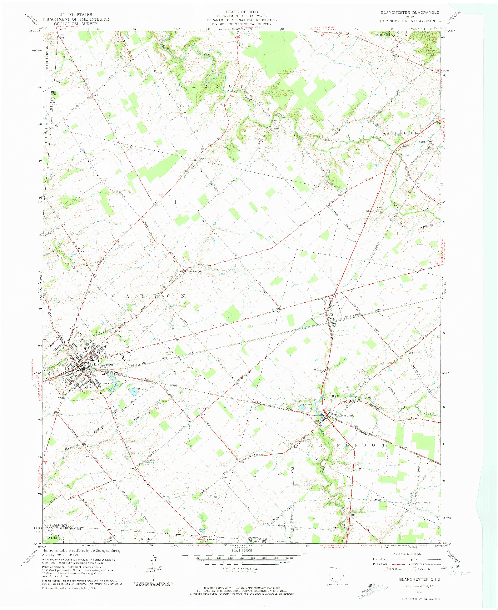 USGS 1:24000-SCALE QUADRANGLE FOR BLANCHESTER, OH 1961