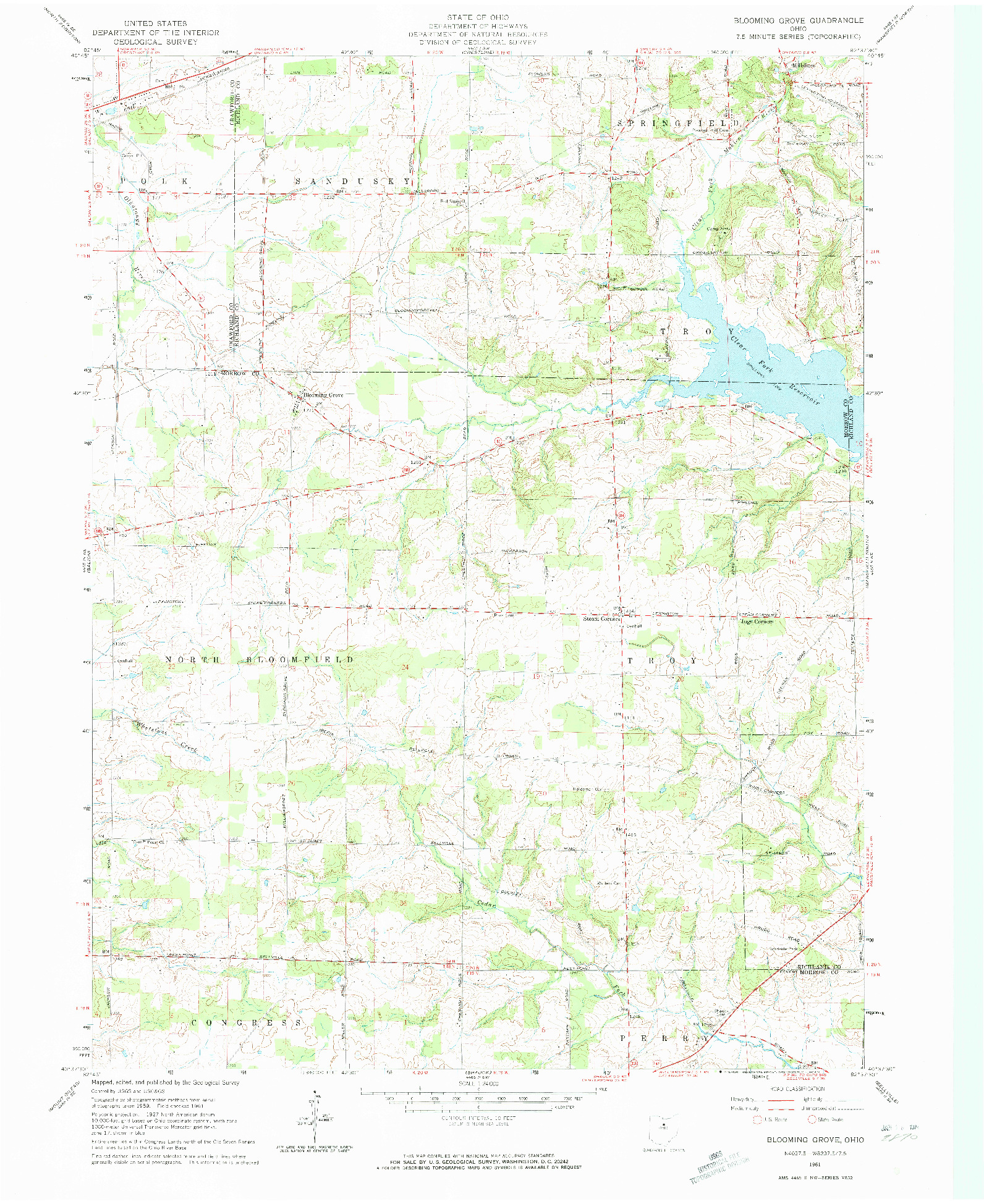 USGS 1:24000-SCALE QUADRANGLE FOR BLOOMING GROVE, OH 1961