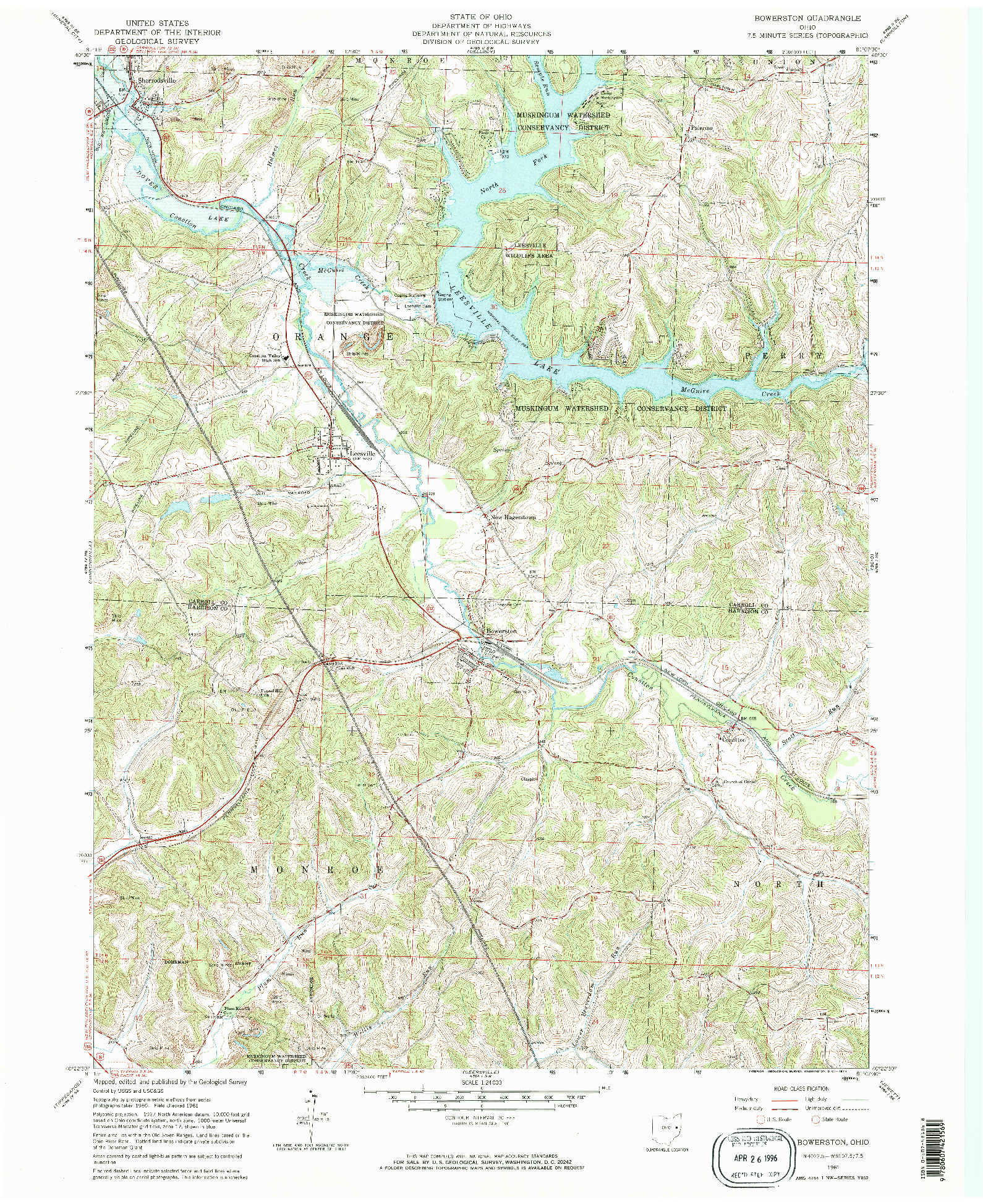 USGS 1:24000-SCALE QUADRANGLE FOR BOWERSTON, OH 1961