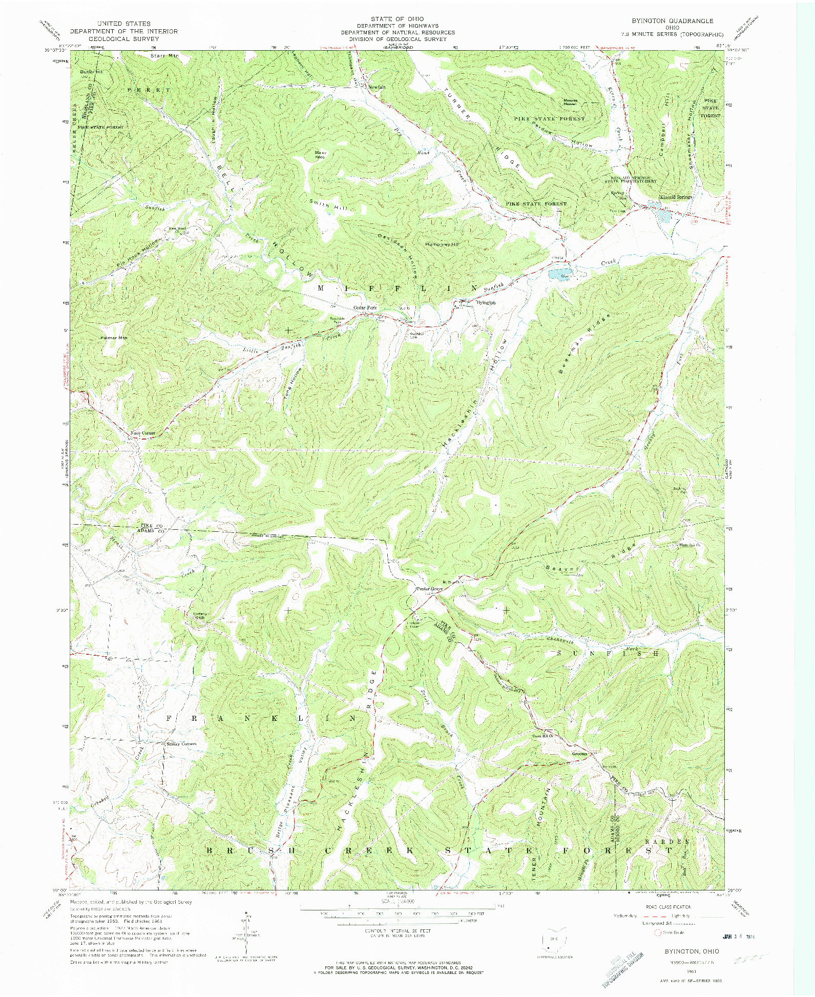 USGS 1:24000-SCALE QUADRANGLE FOR BYINGTON, OH 1961