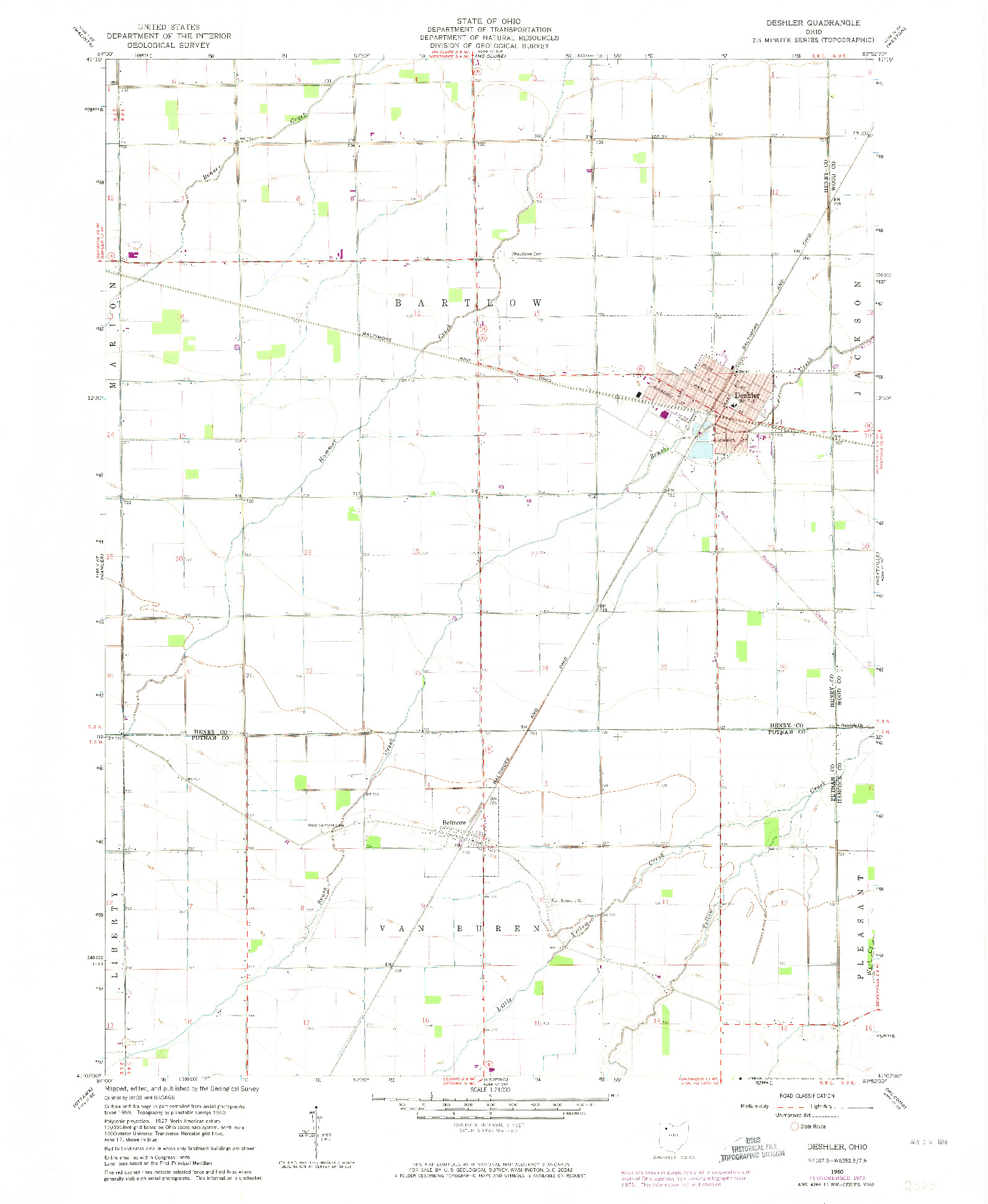 USGS 1:24000-SCALE QUADRANGLE FOR DESHLER, OH 1960