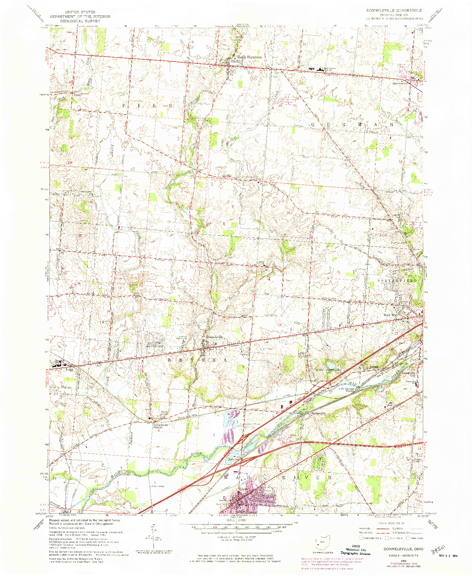 USGS 1:24000-SCALE QUADRANGLE FOR DONNELSVILLE, OH 1965