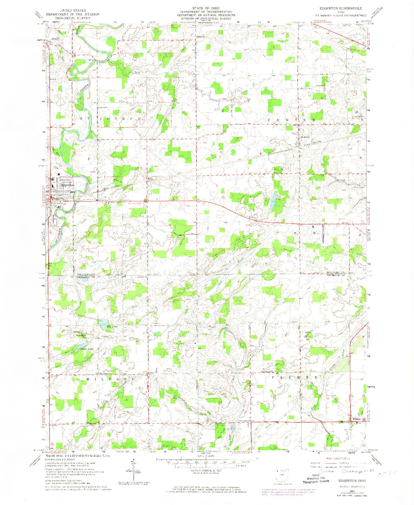 USGS 1:24000-SCALE QUADRANGLE FOR EDGERTON, OH 1961