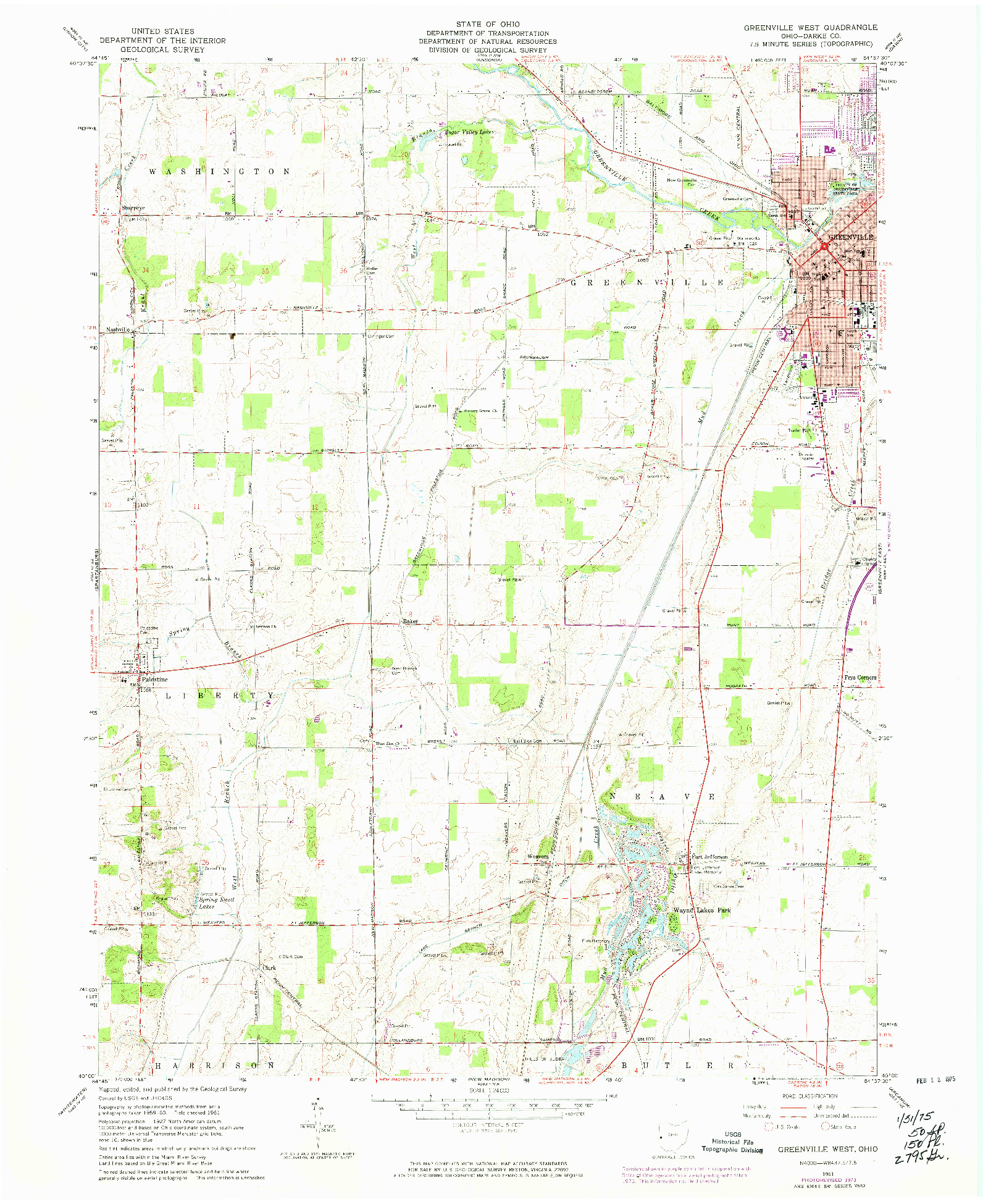 USGS 1:24000-SCALE QUADRANGLE FOR GREENVILLE WEST, OH 1961