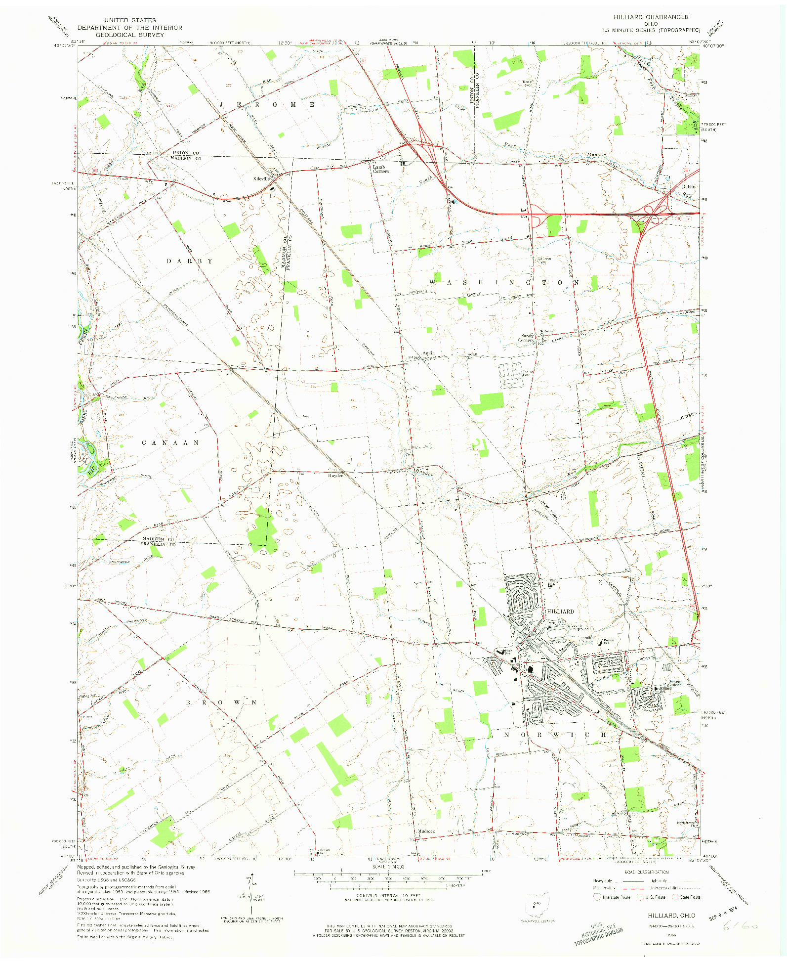 USGS 1:24000-SCALE QUADRANGLE FOR HILLIARD, OH 1966