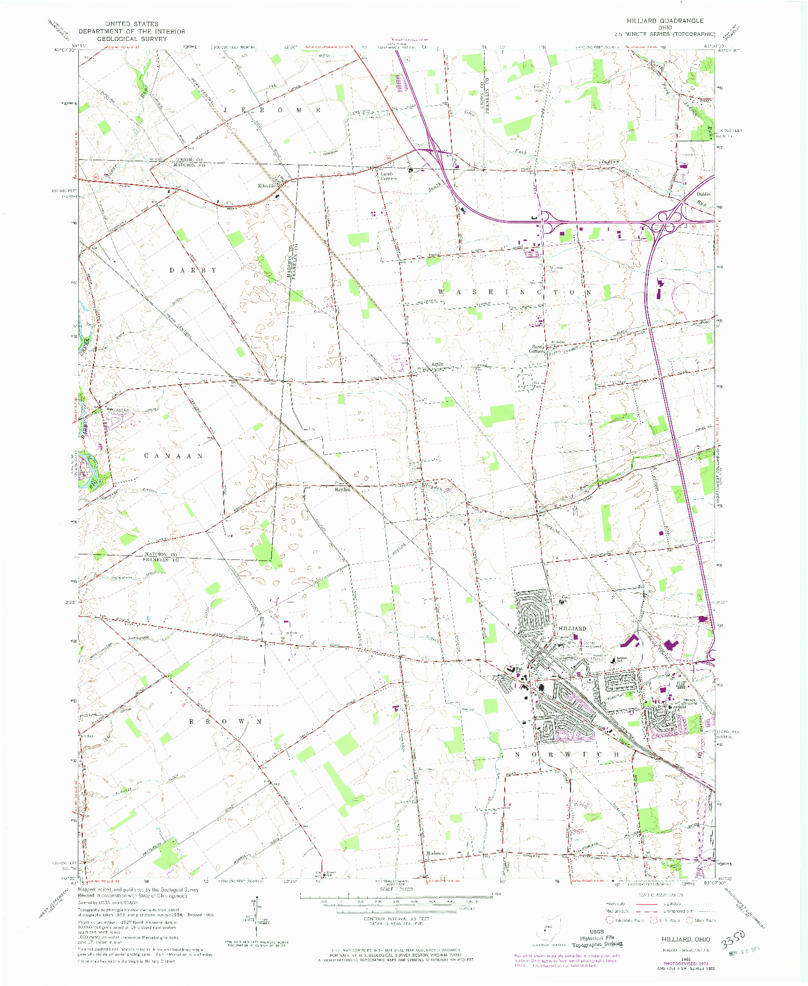 USGS 1:24000-SCALE QUADRANGLE FOR HILLIARD, OH 1966