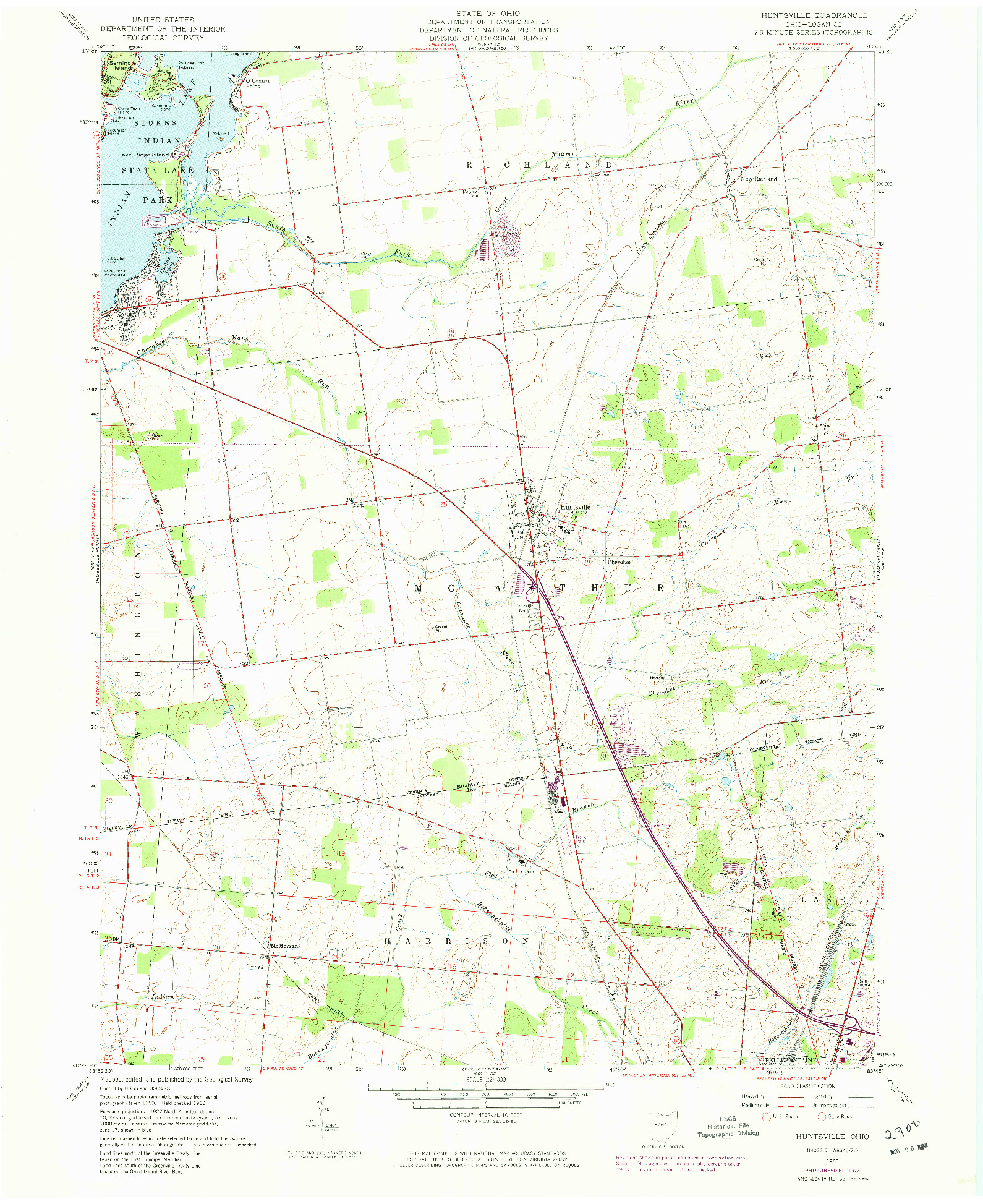 USGS 1:24000-SCALE QUADRANGLE FOR HUNTSVILLE, OH 1960