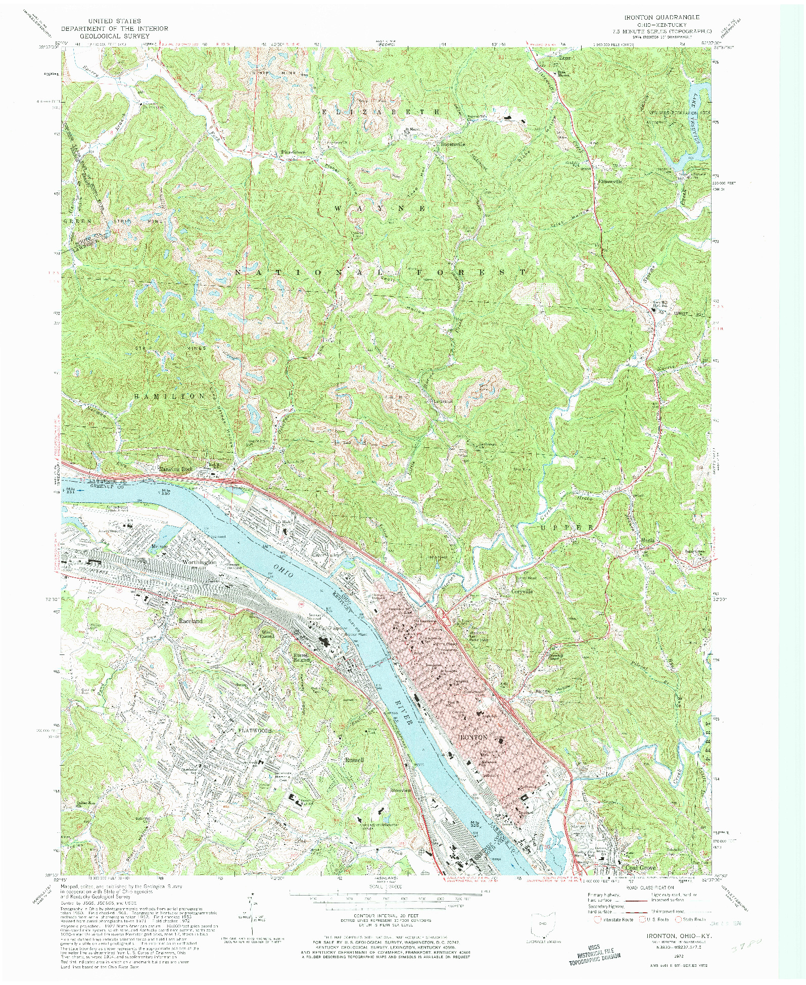 USGS 1:24000-SCALE QUADRANGLE FOR IRONTON, OH 1972